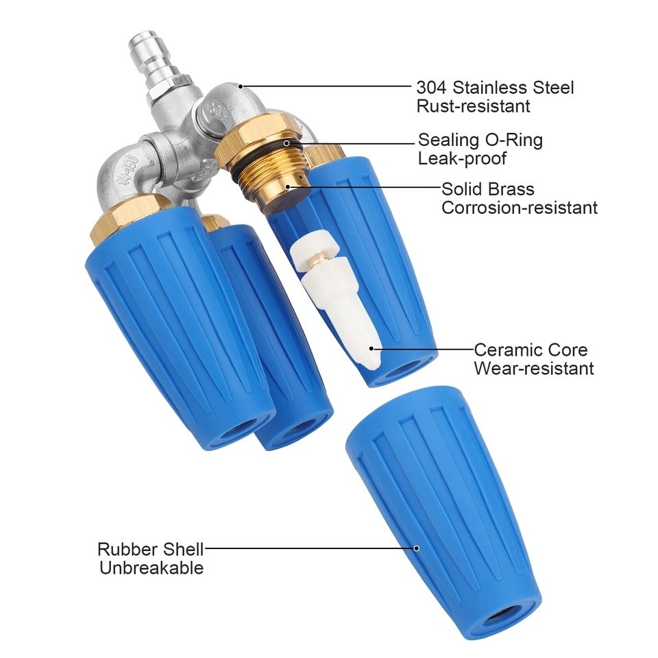 360° Rotating Pressure Washer Four Turbo Nozzle 1/4″ Quick Connector 2.5 Orifice