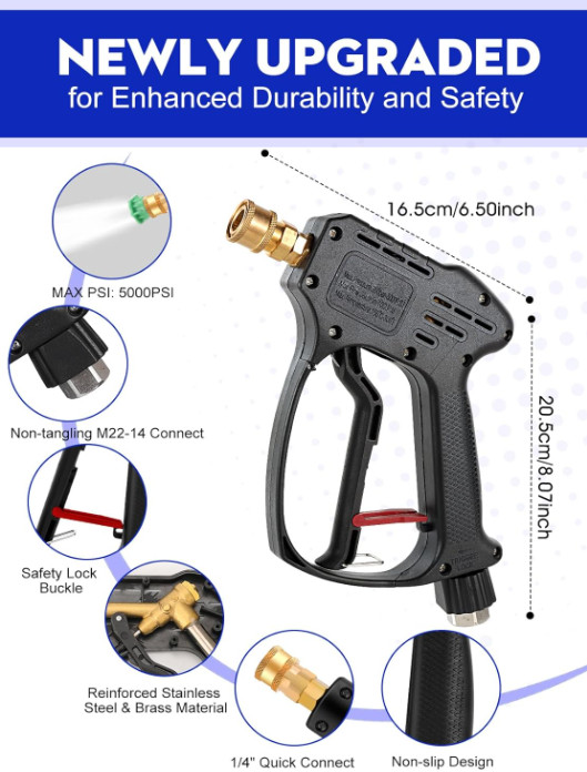 Kit Pistola Hidrolimpiadora 5000 PSI con Conector Giratorio y 5 Boquillas
