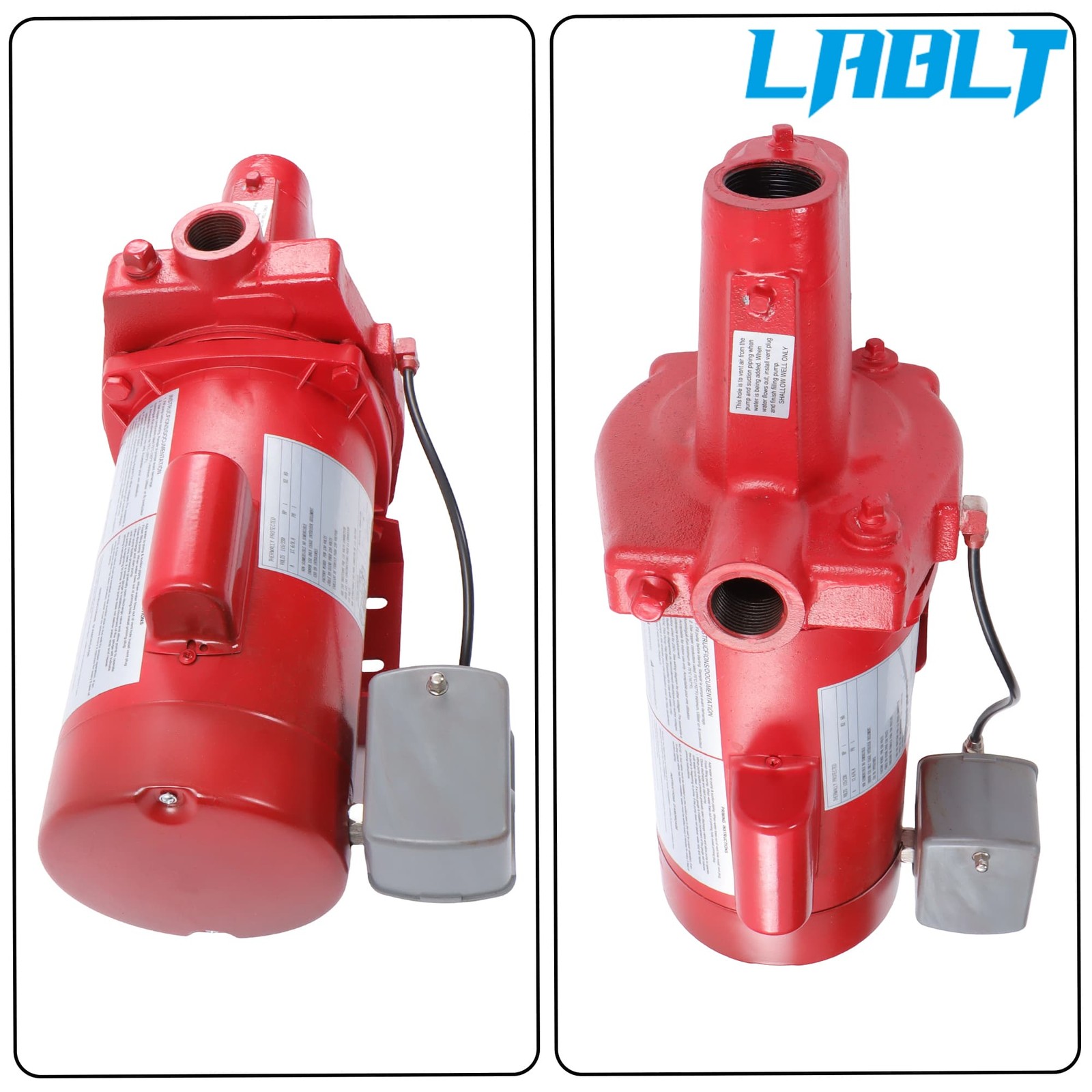 LABLT 1HP 23GPM Dual Voltage 115/230 Volt Cast Iron Shallow Jet Pump Red 602208