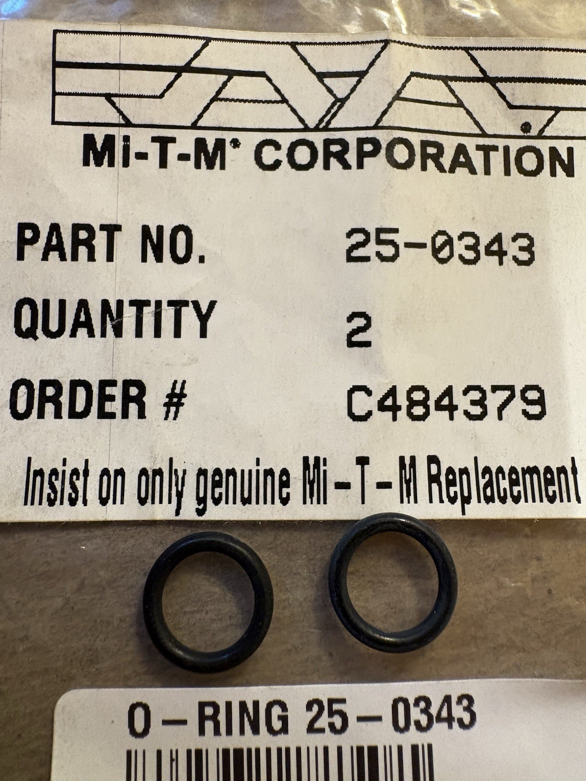 (2) PACK GENUINE OEM NOS Mi-T-M 25-0343 ORING I-RING FOR PRESSURE WASHER [9926E]