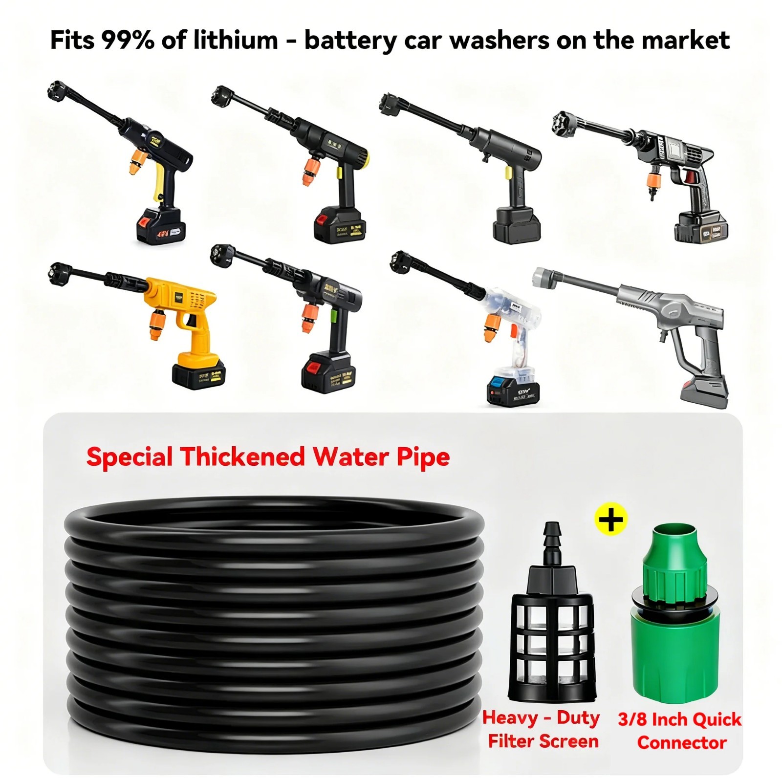 5M High Pressure Washer Hose 3/8 Inch Flexible Water Inlet Suction Hose Cordless