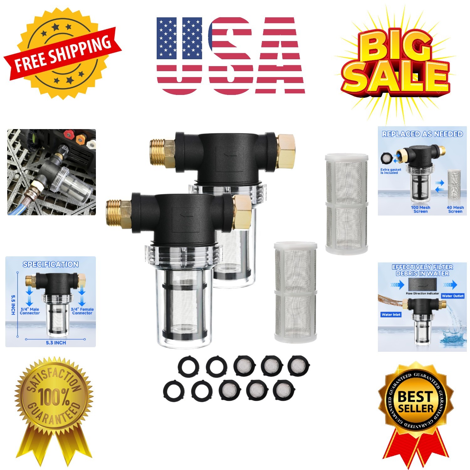 Garden Hose Filter for Pressure Washer Inlet, Inline Sediment Water Filter At…