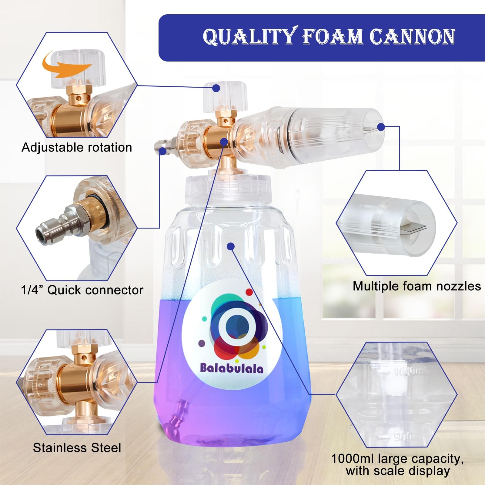 Foam Cannon for Pressure Washer with Dual Connector, Car Foam Cannon with Dua…