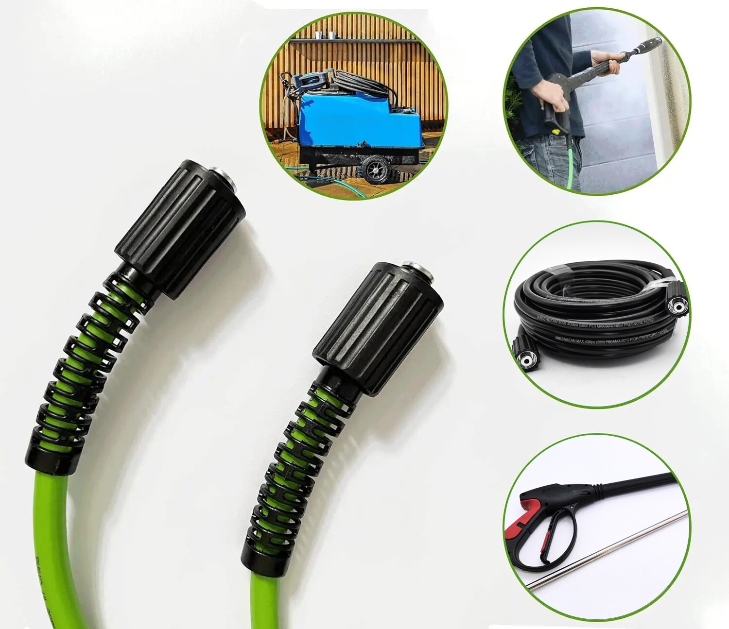 Super Flexible High Pressure Washer Hose 1/4″ M22-14mm & 15mm &3/8″ QC Adapters