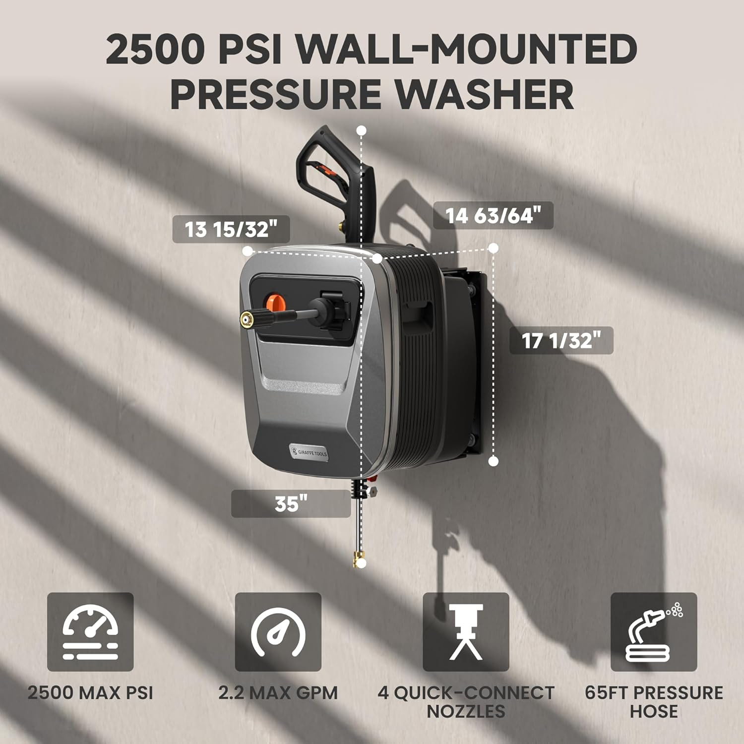 G20 Pressure Washer 2500 PSI with 65FT Hose Reel & 4 Nozzles
