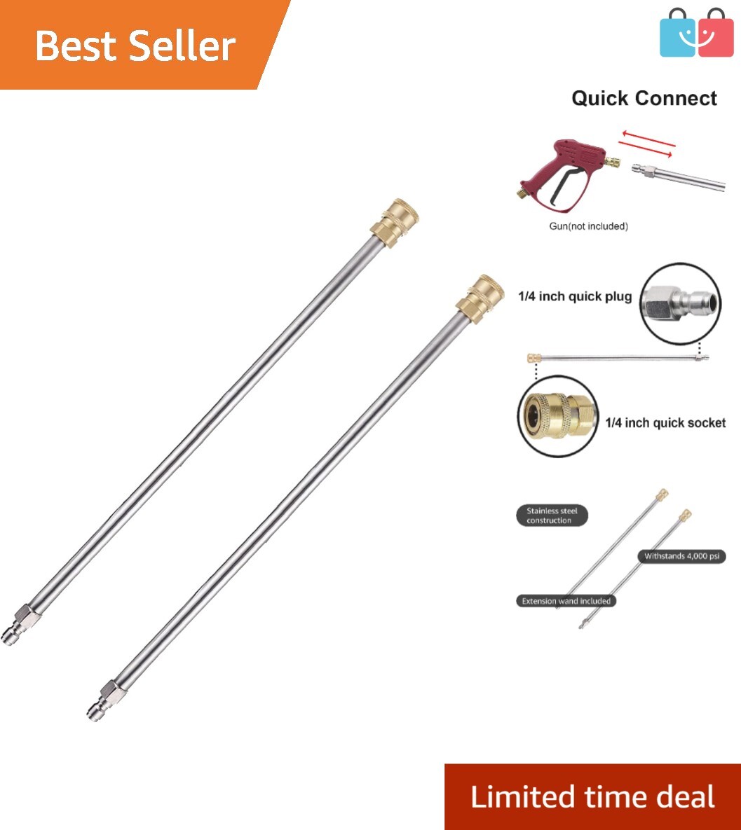 Universal Fit 17” Stainless Steel Extension Wand for Pressure Washers – 2 Pack