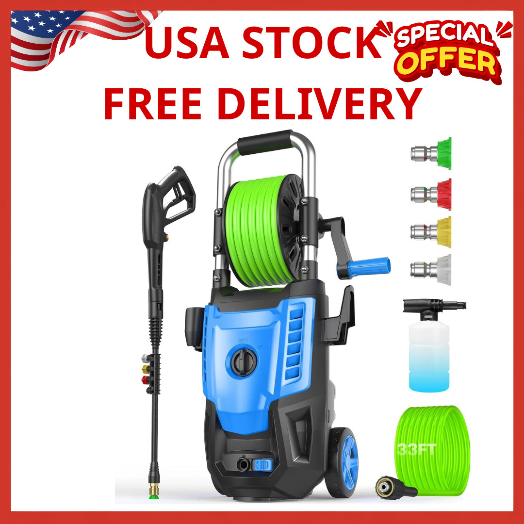 **4800 PSI Pressure Washer 33FT Hose 4 Nozzles Foam Cannon Home Car Patio Blue P