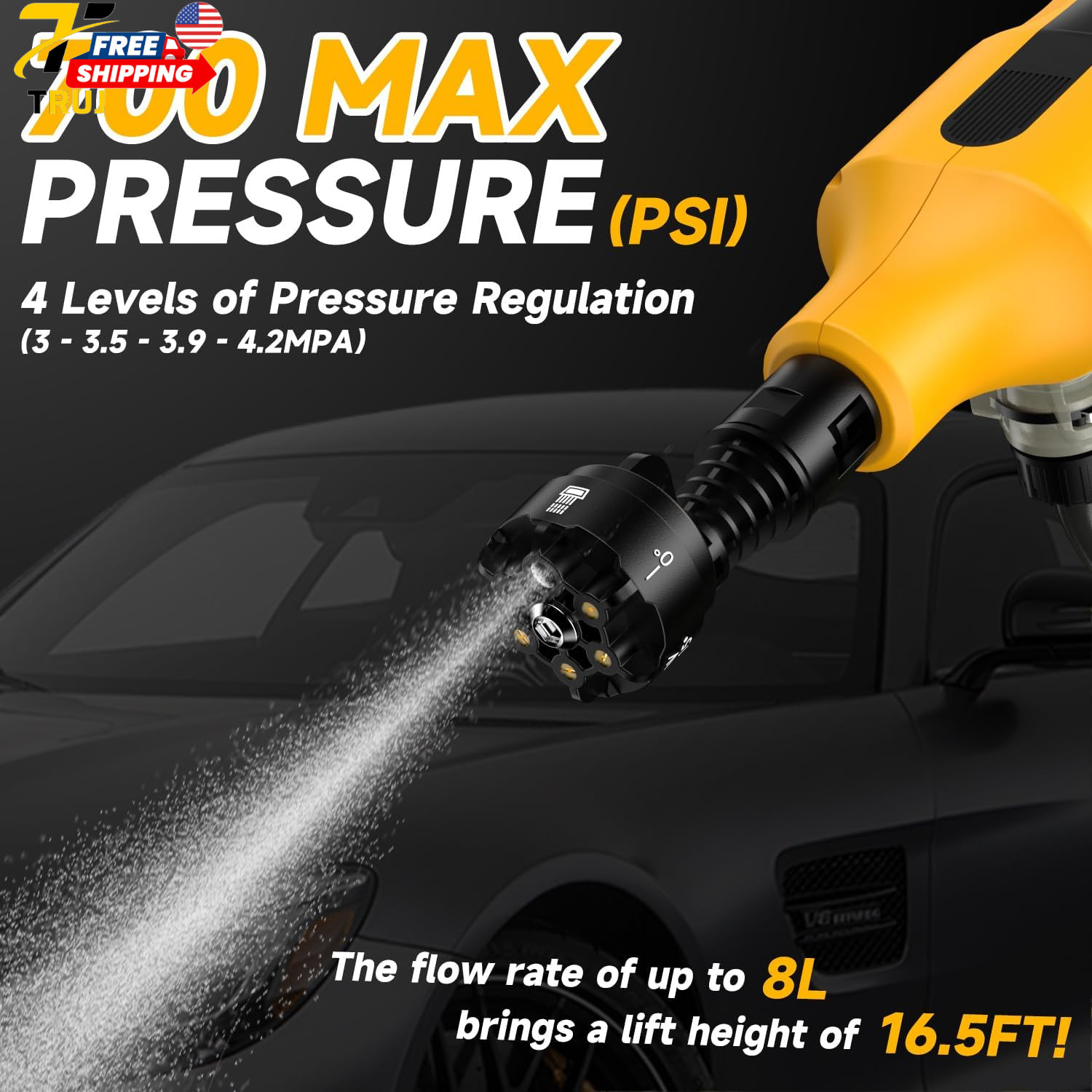 Cordless Pressure Washer for De-Walt 20V Battery 700 PSI Portable Handheld Power