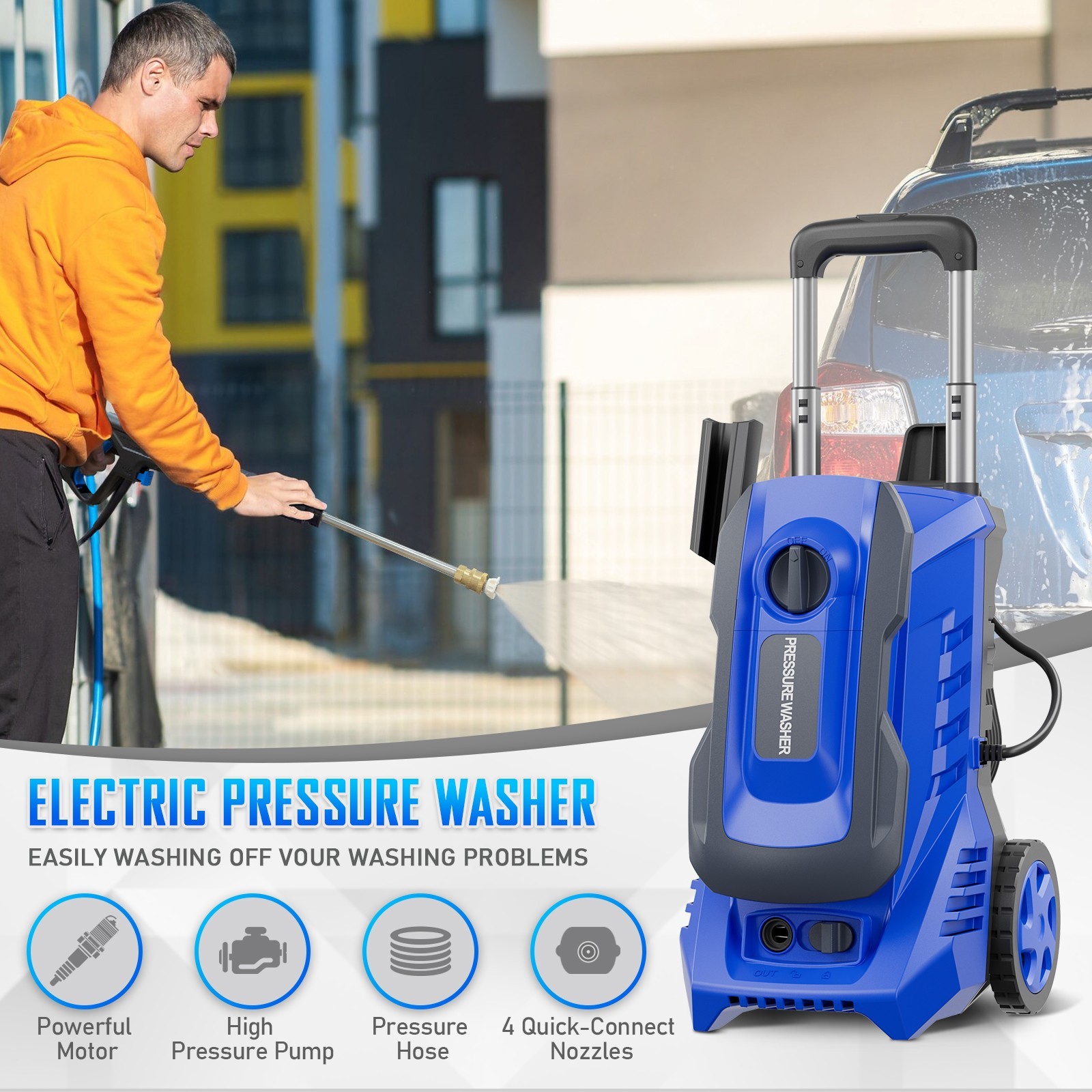 Pressure Washer 4200PSI 2.5GPM, 4 Quick Nozzles, 500ML Foam Cannon, for Patio