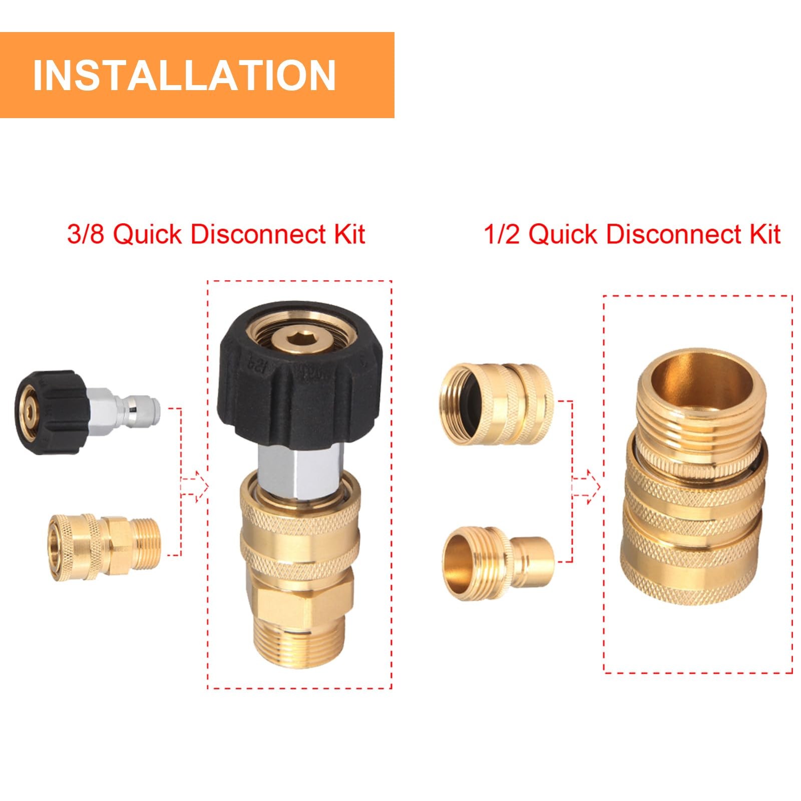 Pressure Washer Quick Disconnect Kit M22-14mm to 3/8 Inch – 16 Packs for Garden