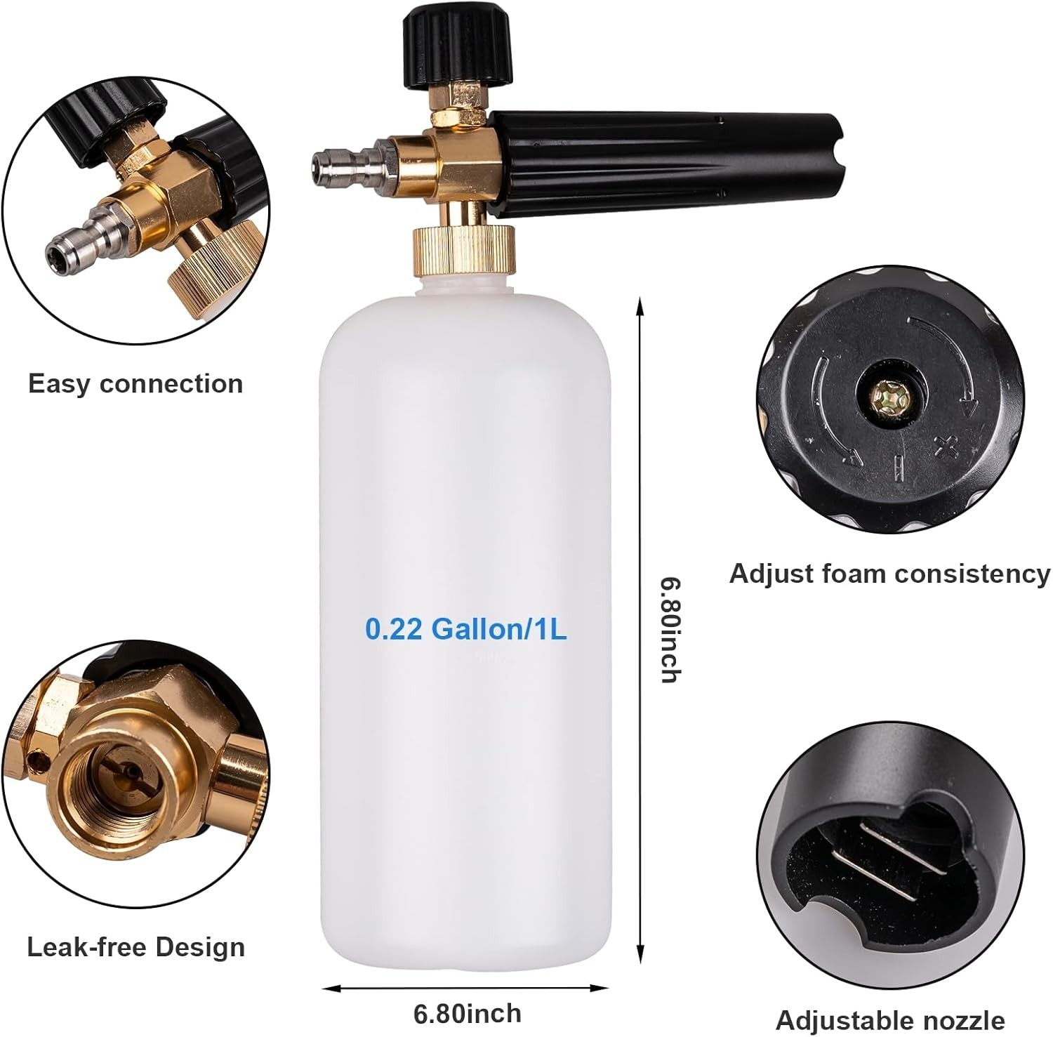 Pressure Washer Short Gun, Foam Cannon with 1/4 Inch Quick Connector, Power Wash