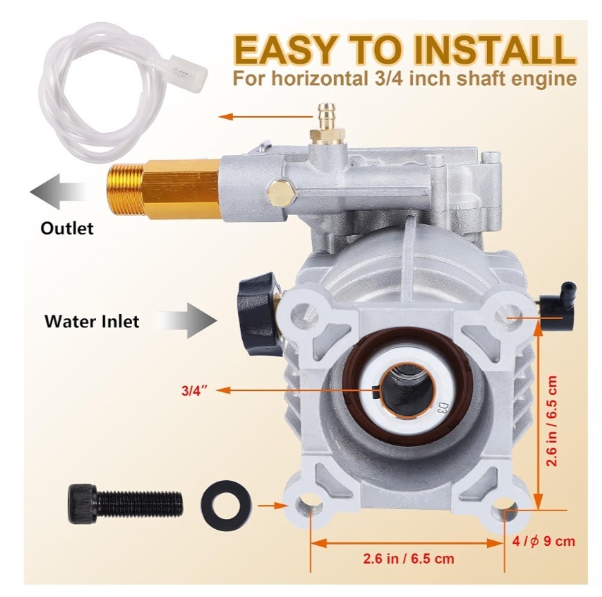 3/4″ Horizontal Pressure Washer Pump 3400 PSI 2.5 GPM Replacement