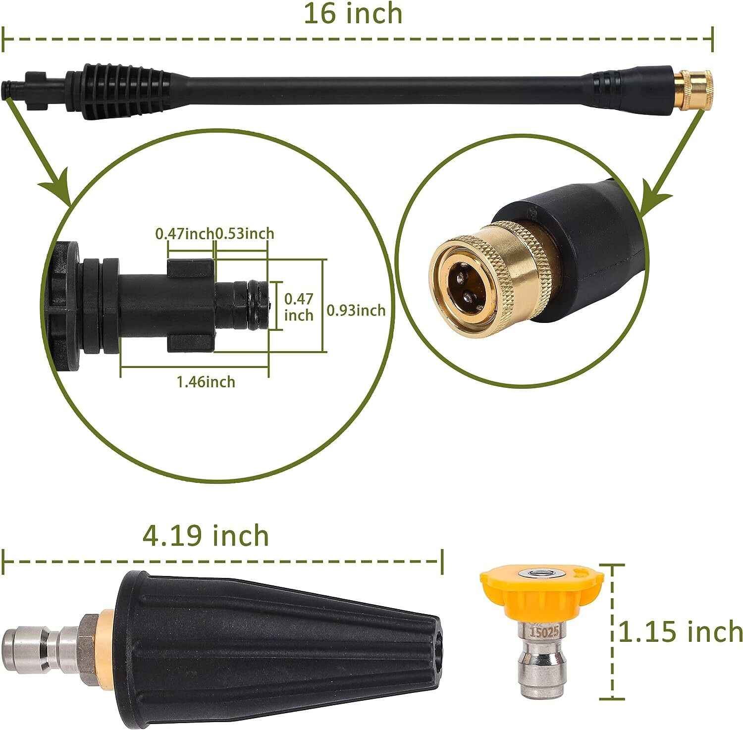 Pressure washer accessory kit replaces 16 inch pressure washer with 5 nozzles an