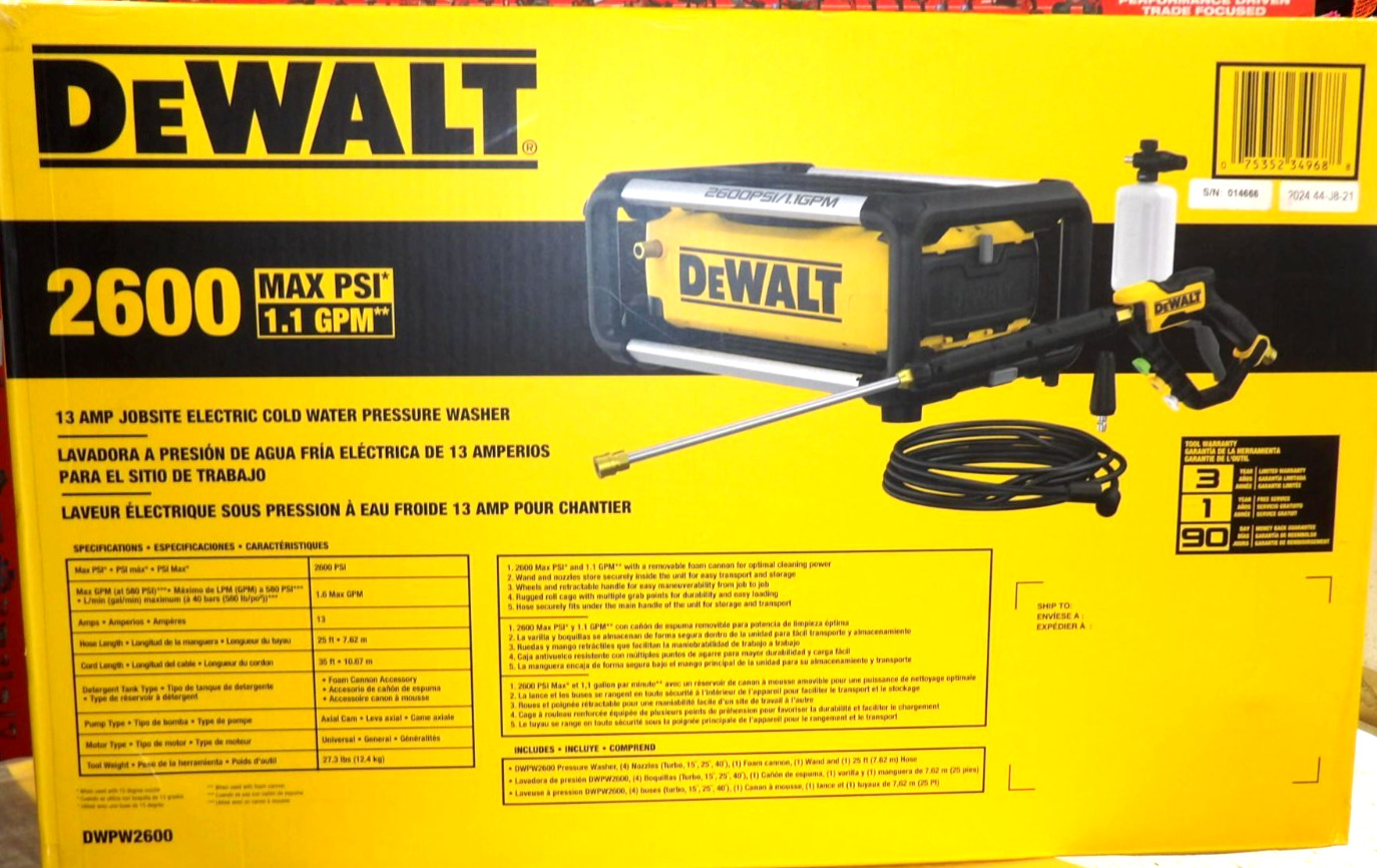 DEWALT 2600 Cold Water Pressure Washer DWPW2600 ~NEW/SEALED