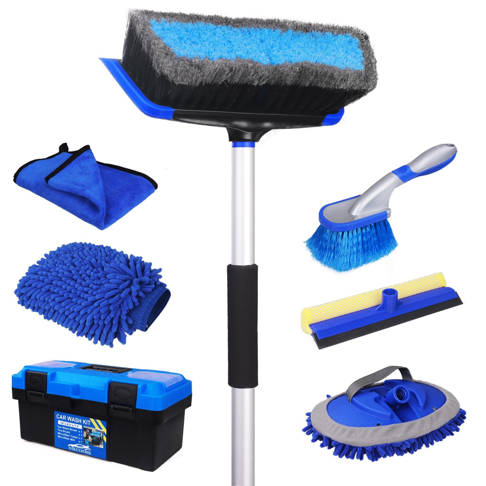 62″ Car Wash Brush Kit Long Handle Mop Tire Brush Squeegee for Car Truck RV