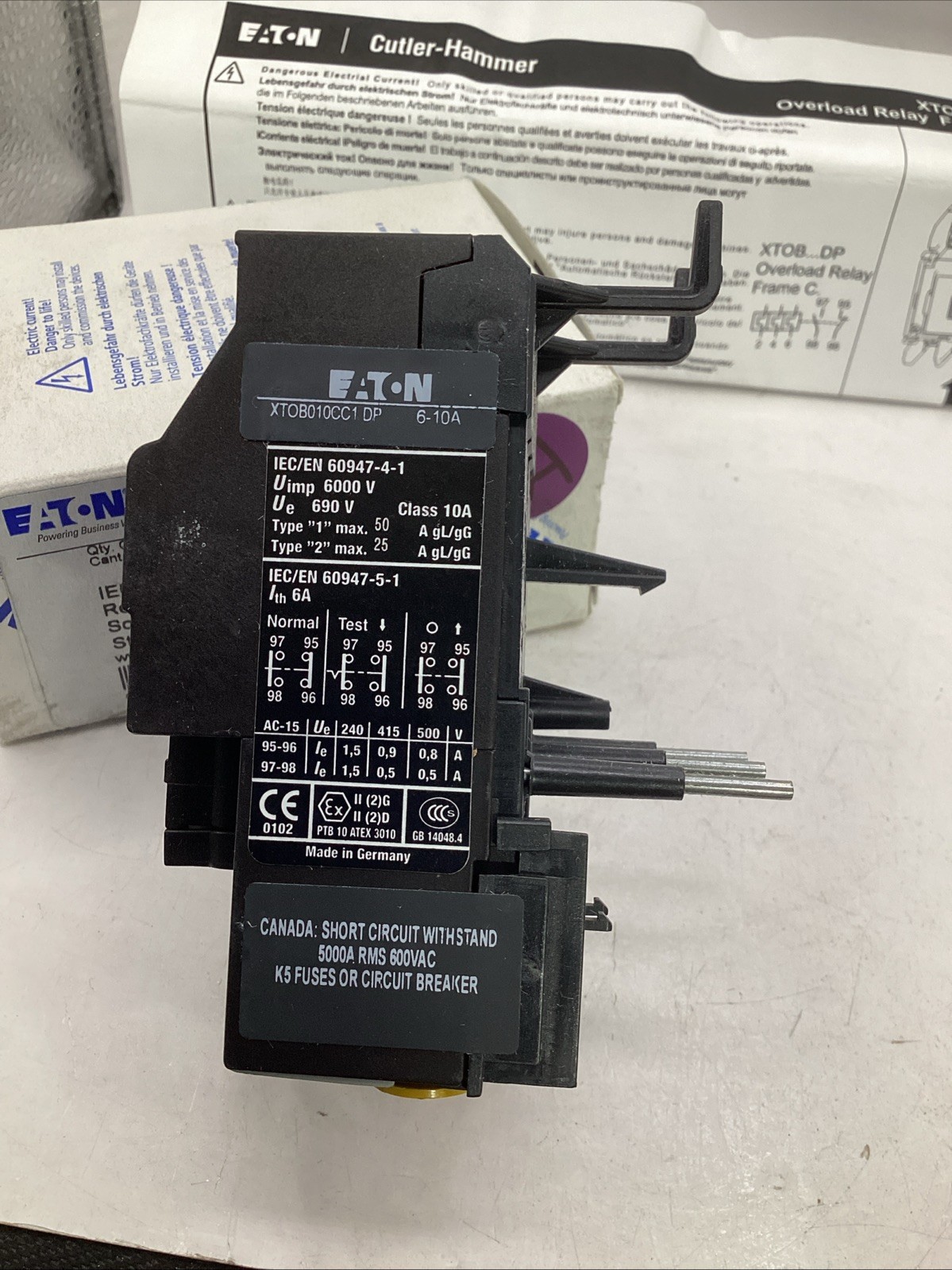Eaton XTOB010CC1 IEC Overload Relay Frame C Class 10 DP 6-10 Amp 🟣