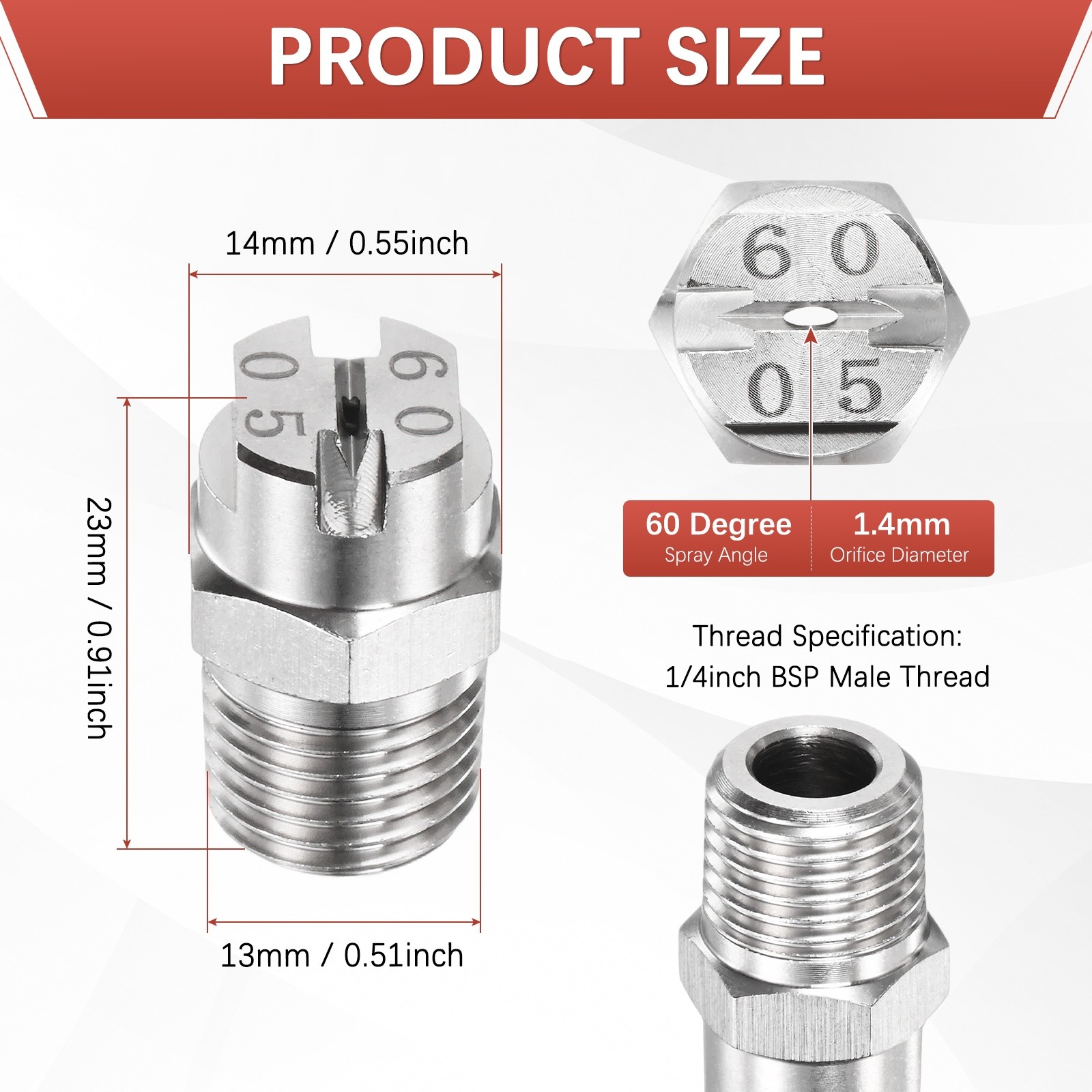 1/4″BSP 60° Flat Fan Spray Tip [3PCS] – Pressure Washer Nozzles [1.4MM]