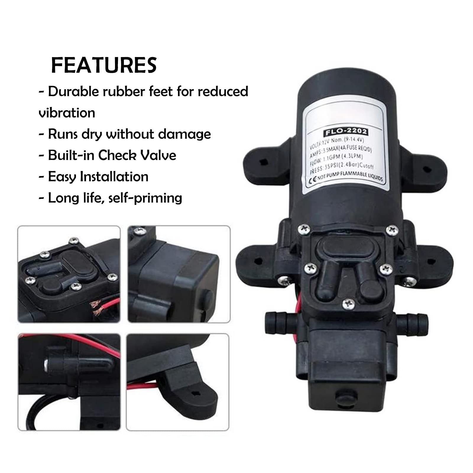 12V RV Water Pump – 35Psi, 1.0GPM with Pressure Switch & 360 Rotatable Faucet…