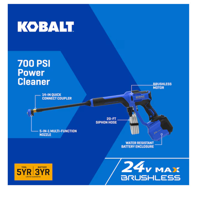 Kobalt 700-PSI 0.8-GPM Cold Water Battery Outdoor power cleaner with 1 Spray Tip