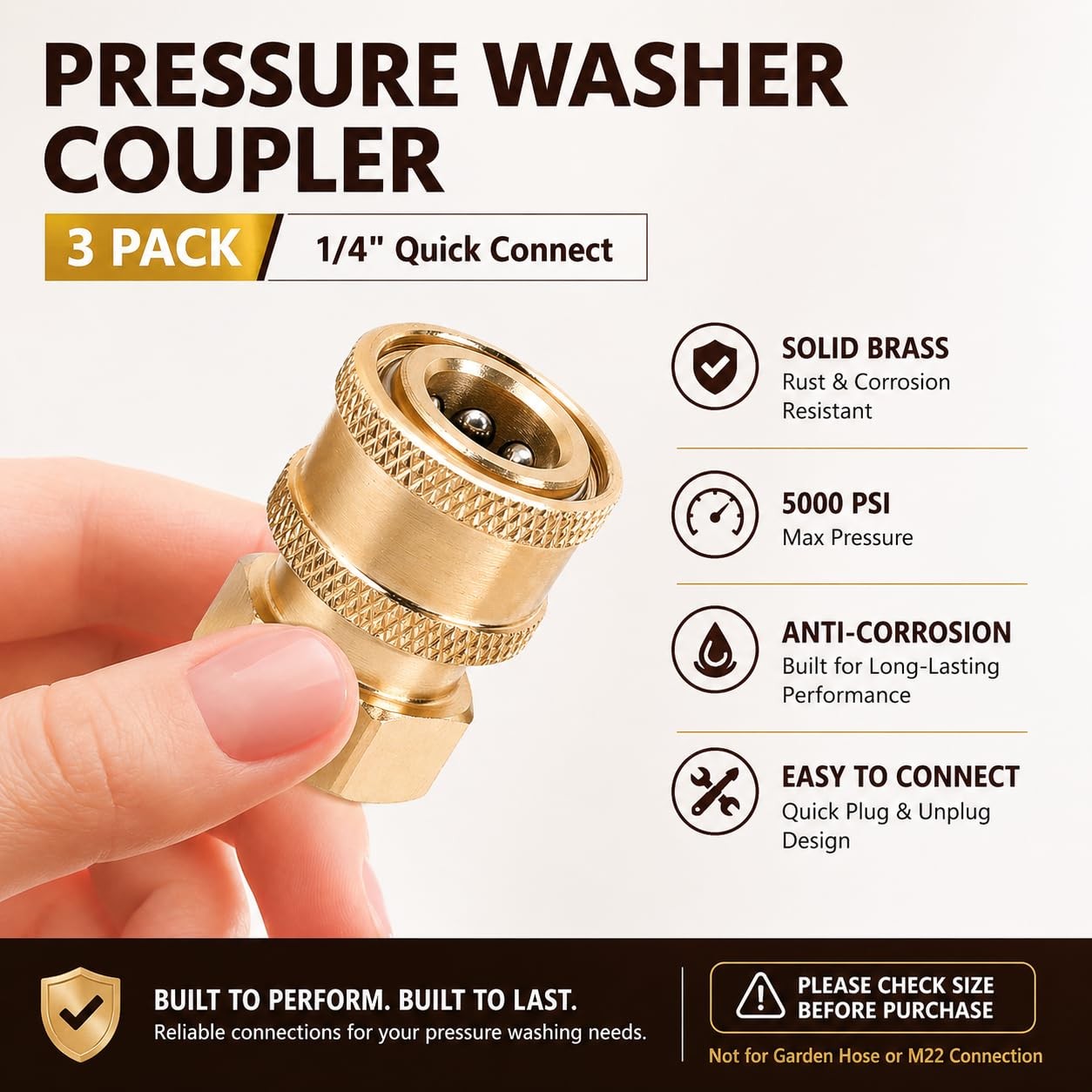 3 PCS Pressure Washer Fittings Brass 1/4 Inch Quick Connect Female NPT