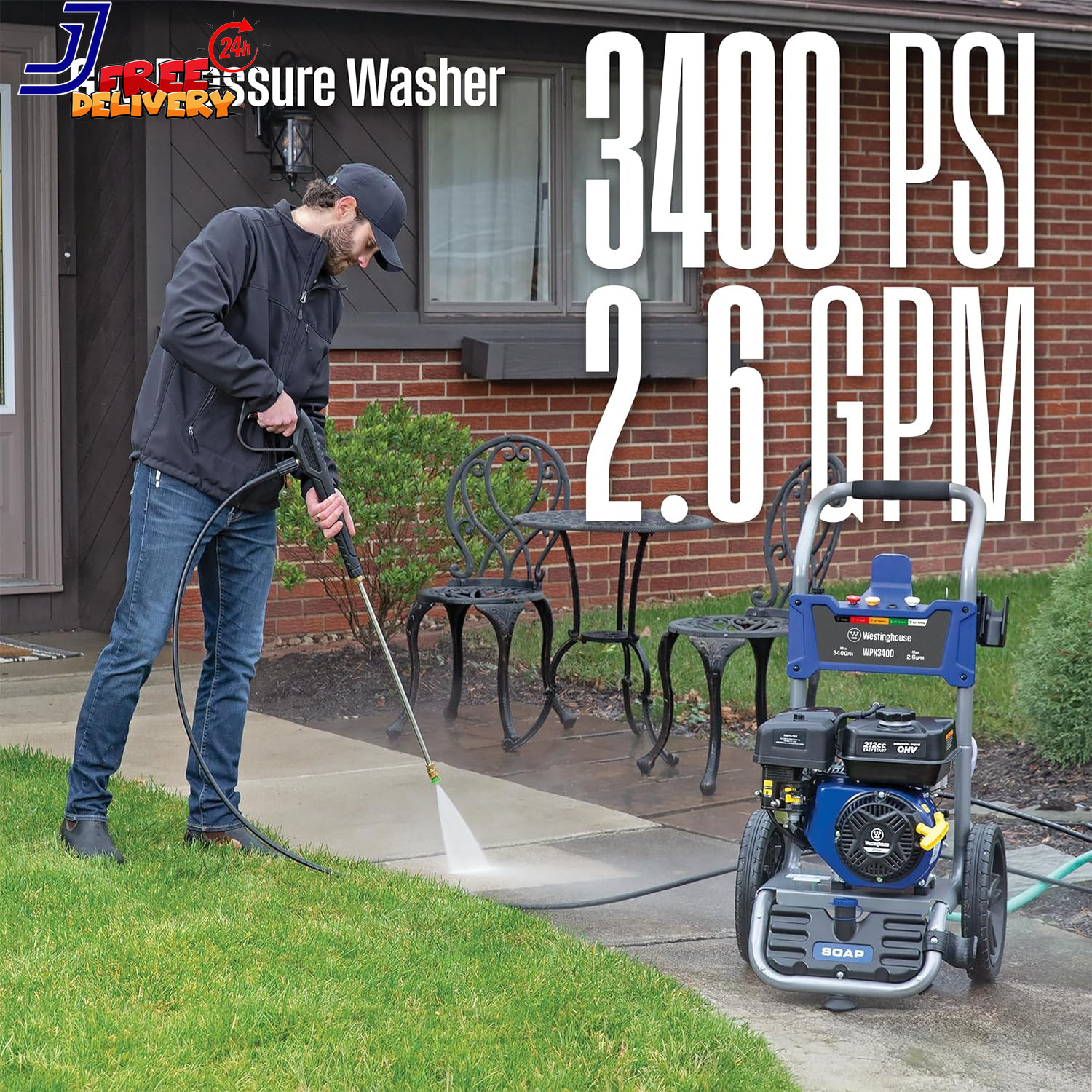 WPX3400 Gas Pressure Washer 3400 PSI and 2.6 Max GPM Onboard Soap Tank Spray