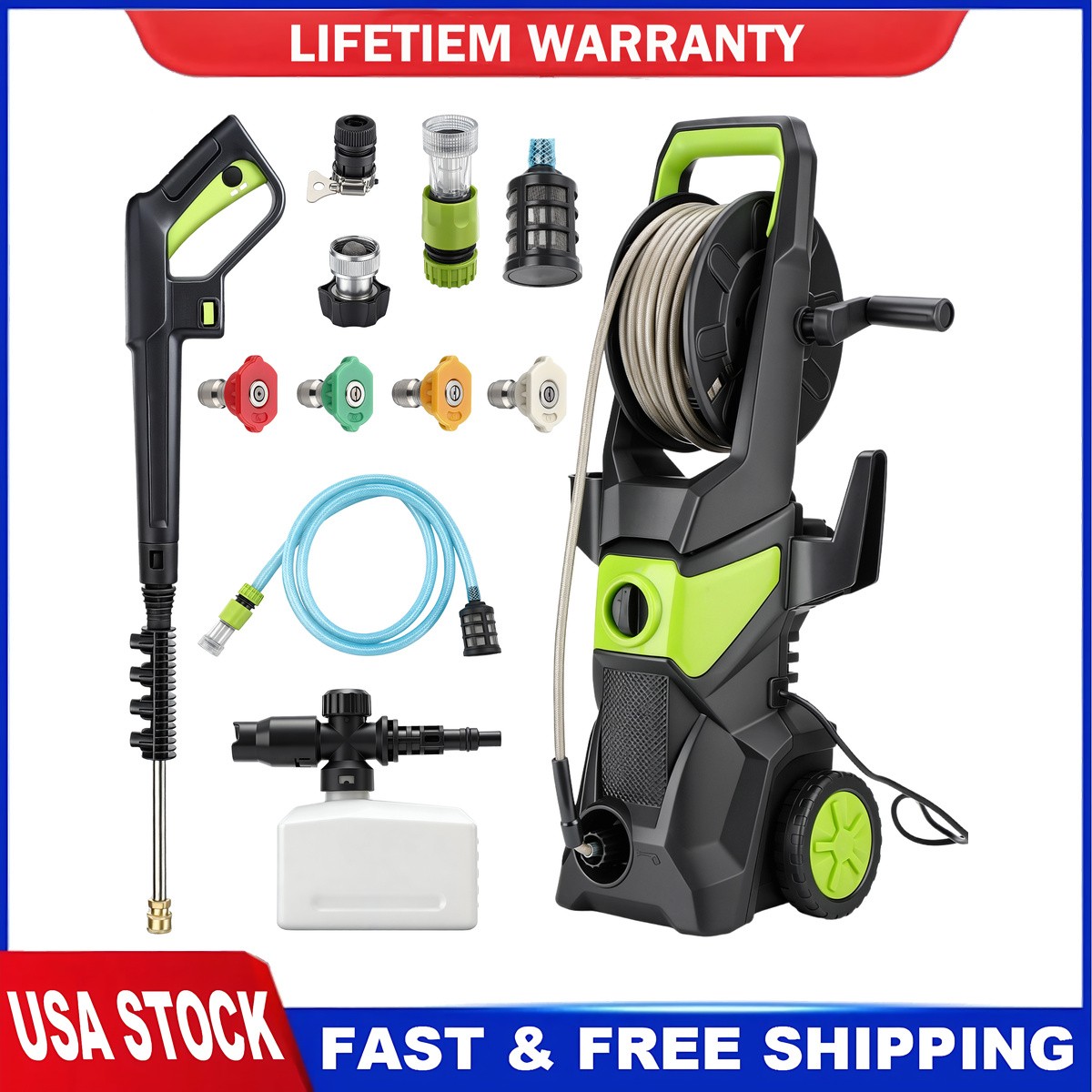 Electric Power Washer 5000 PSI 3.2 GPM Pressure Washer with 52FT Hose,nozzle