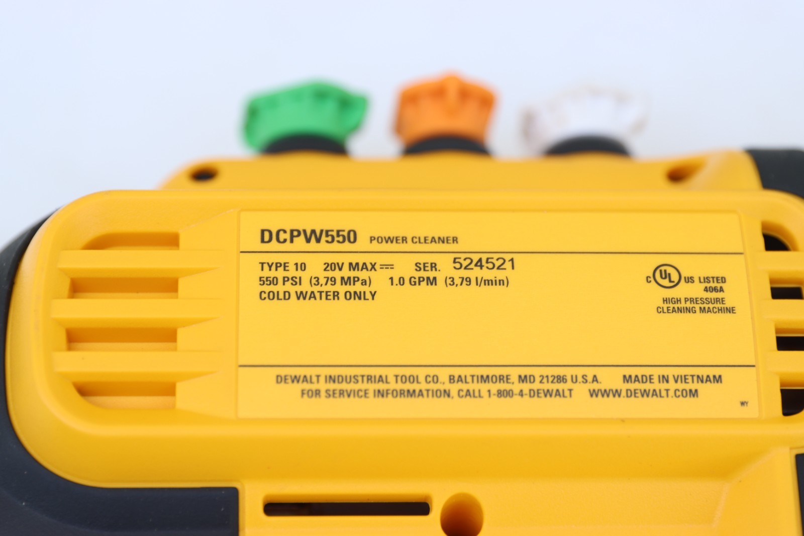 DEWALT 20V MAX 550 PSI 1.0 GPM Cold Water Battery Power Cleaner, Missing Turbo