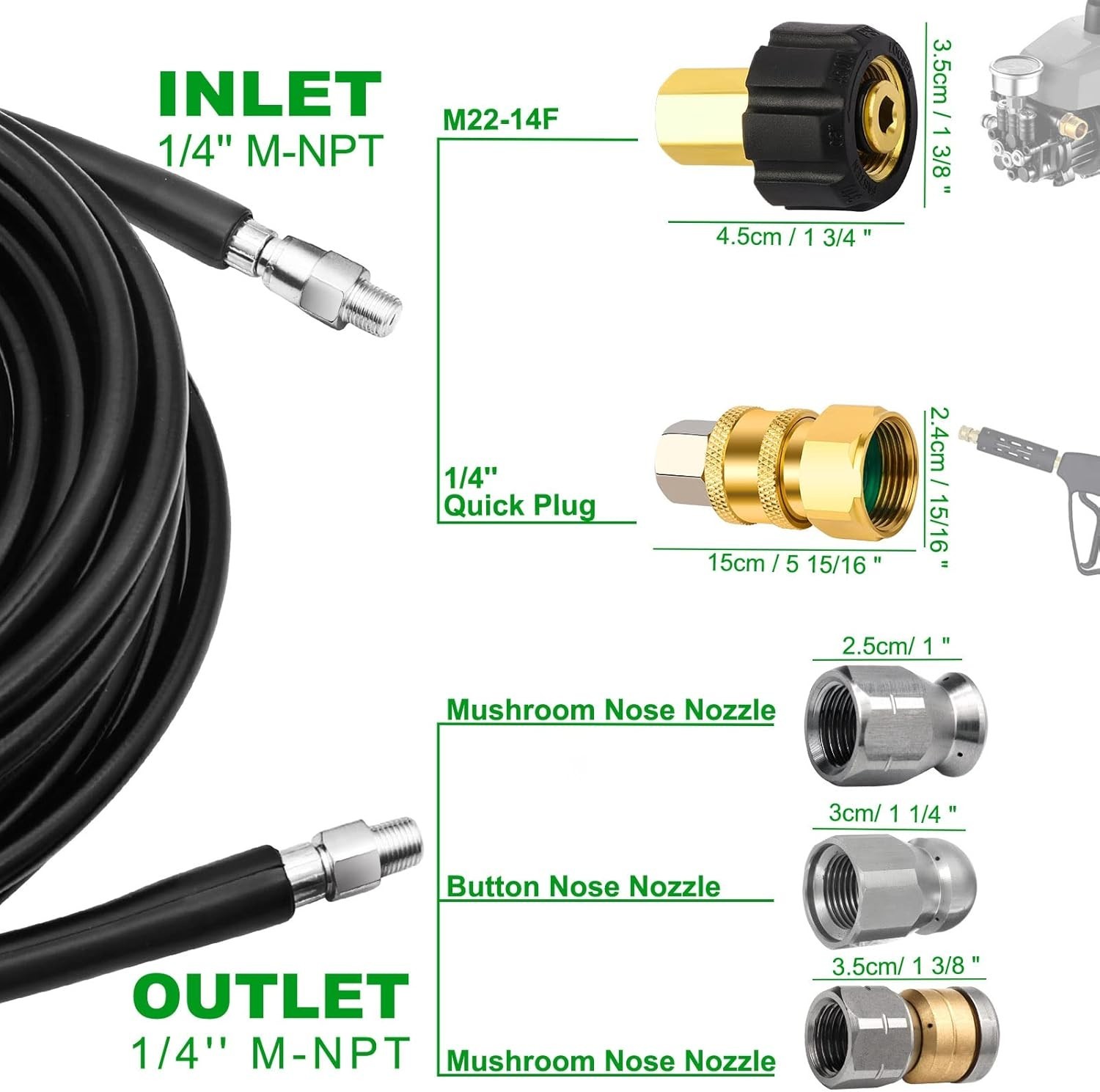 150FT Sewer Jetter Kit for Pressure Washer, 5800PSI Drain Cleaner Hose 1/4 In…