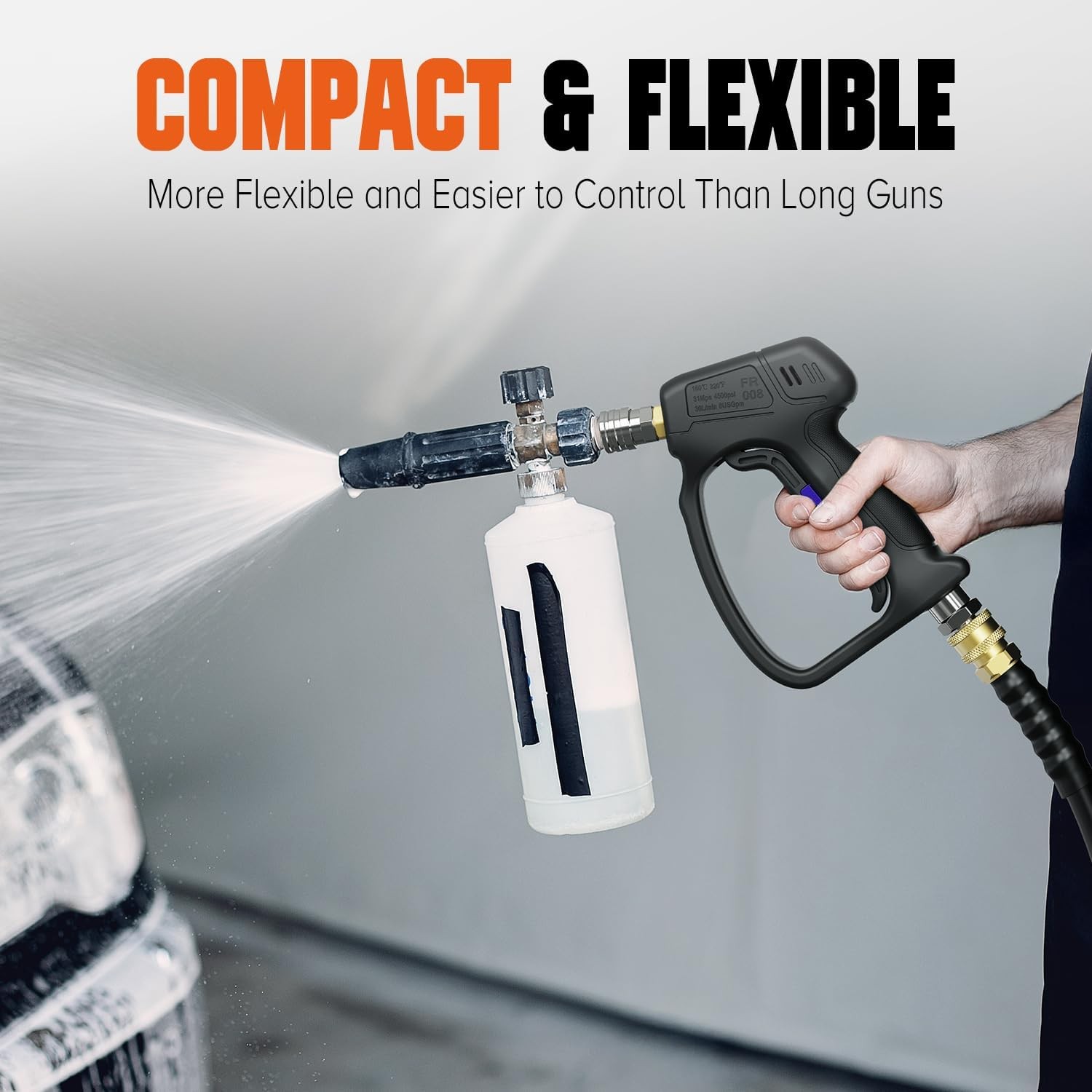 4500 PSI Short Pressure Washer Gun with 3/8″ & M22-14mm Connect, 5 Nozzles