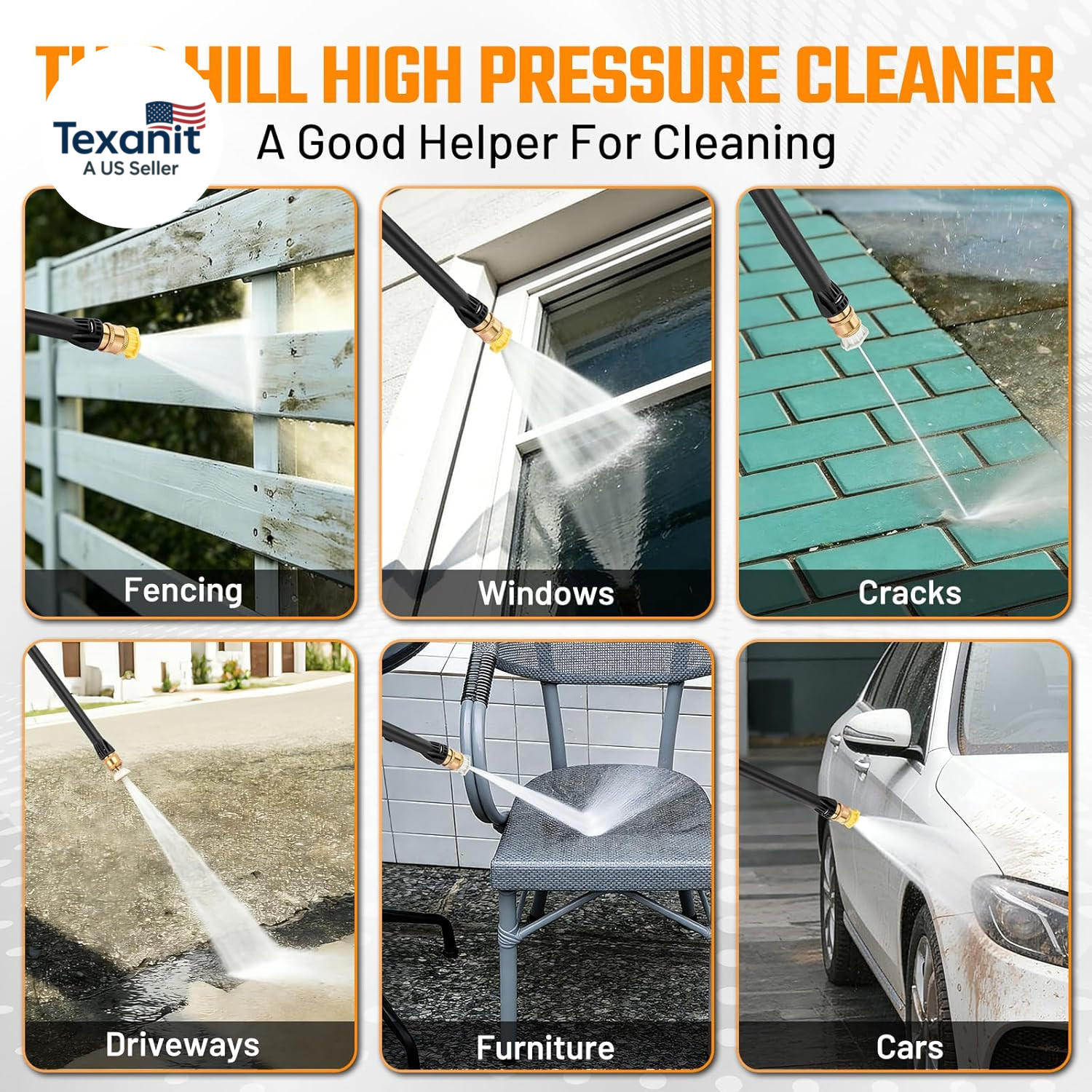 2 in 1 Pressure Washer & Steam Cleaner, 2GPM 3000PSI with High Pressure Cleaner,