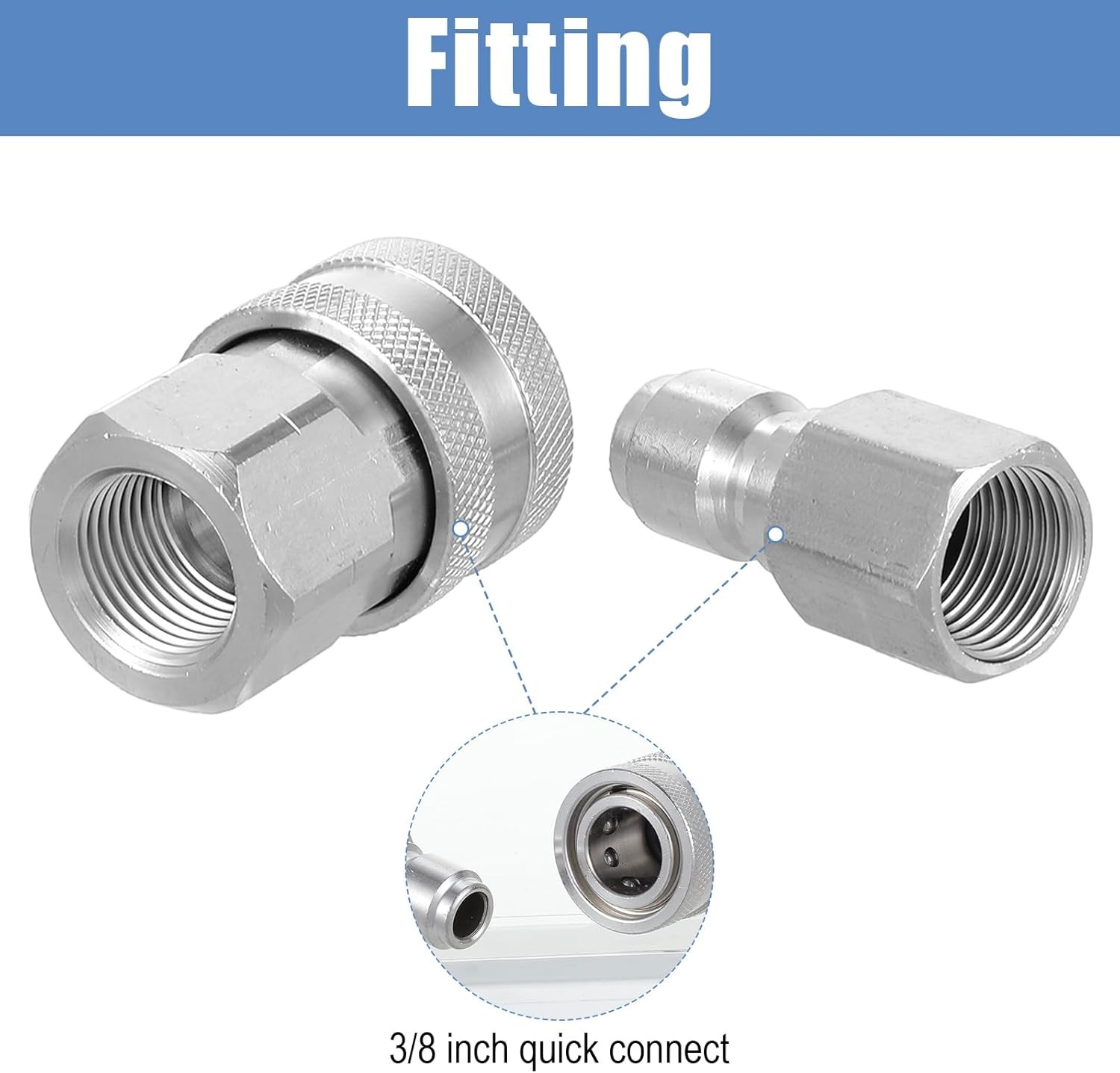 8PCS 3/8 Inch Pressure Washer Quick Connect Fittings Kit, Stainless Steel Male a