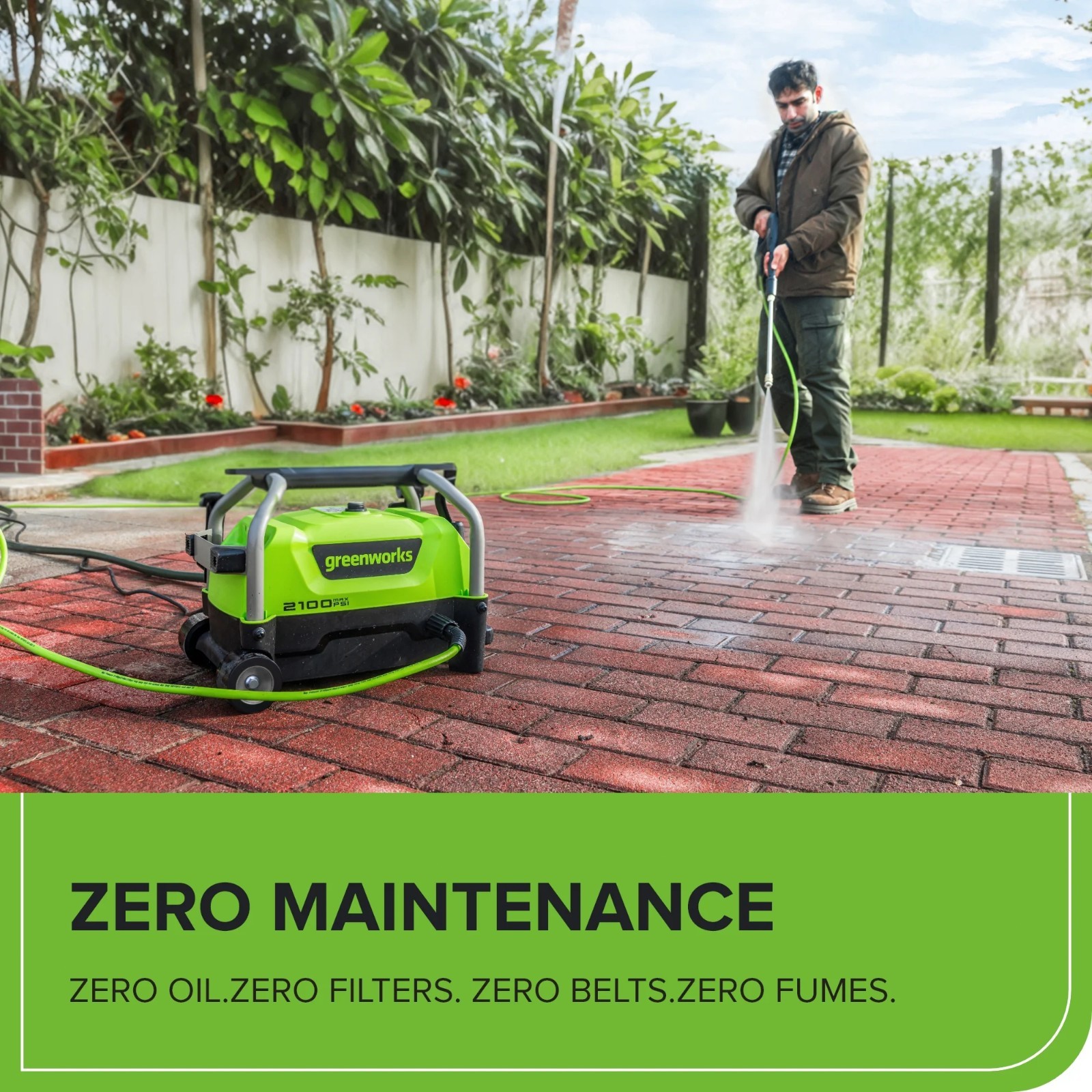 Greenworks 2100PSI 1.2GPM Portable Electric Pressure Washer 25Ft Hose 35Ft Cord