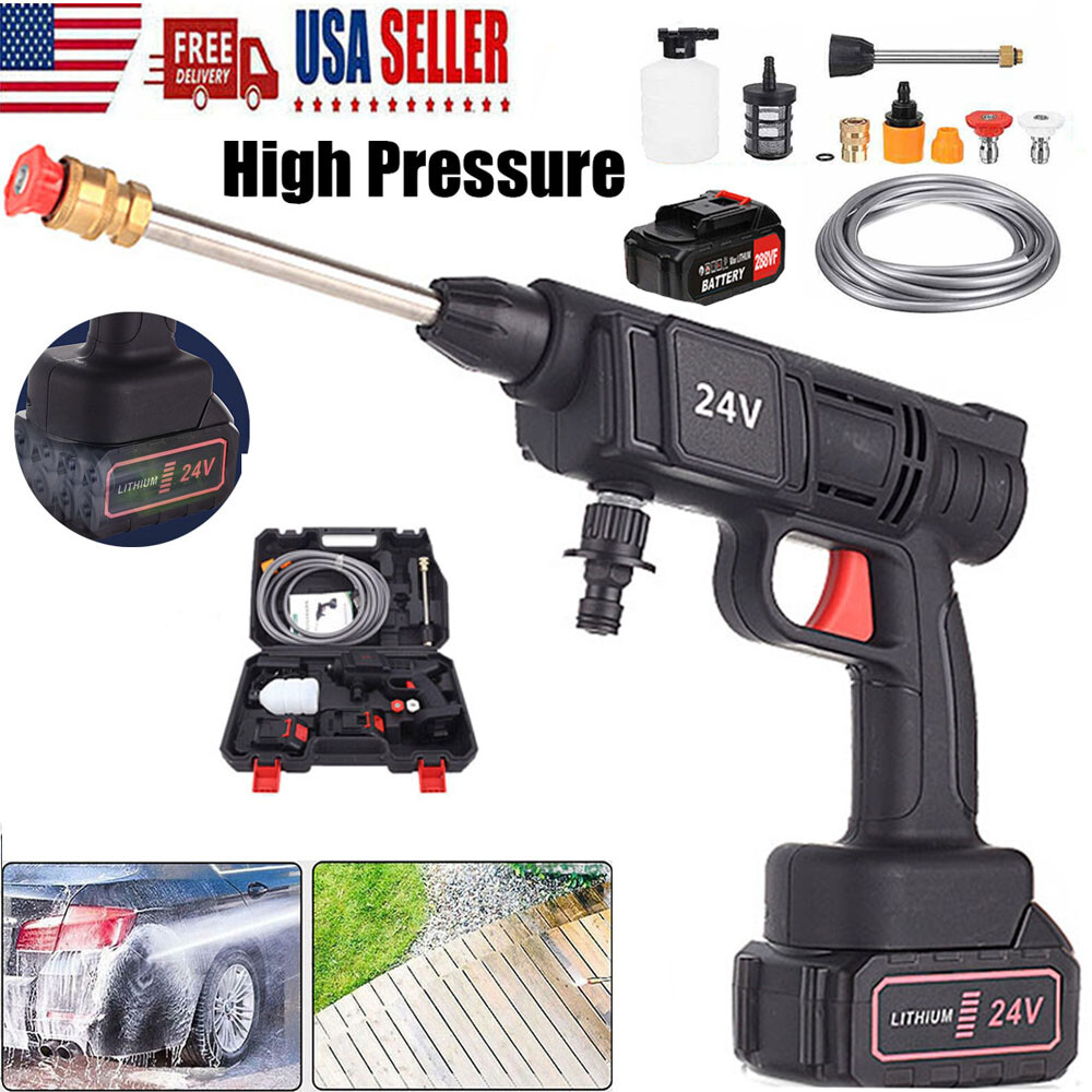 2-Nozzle Electric Cordless High Pressure Washer Portable Power Cleaner Kit With