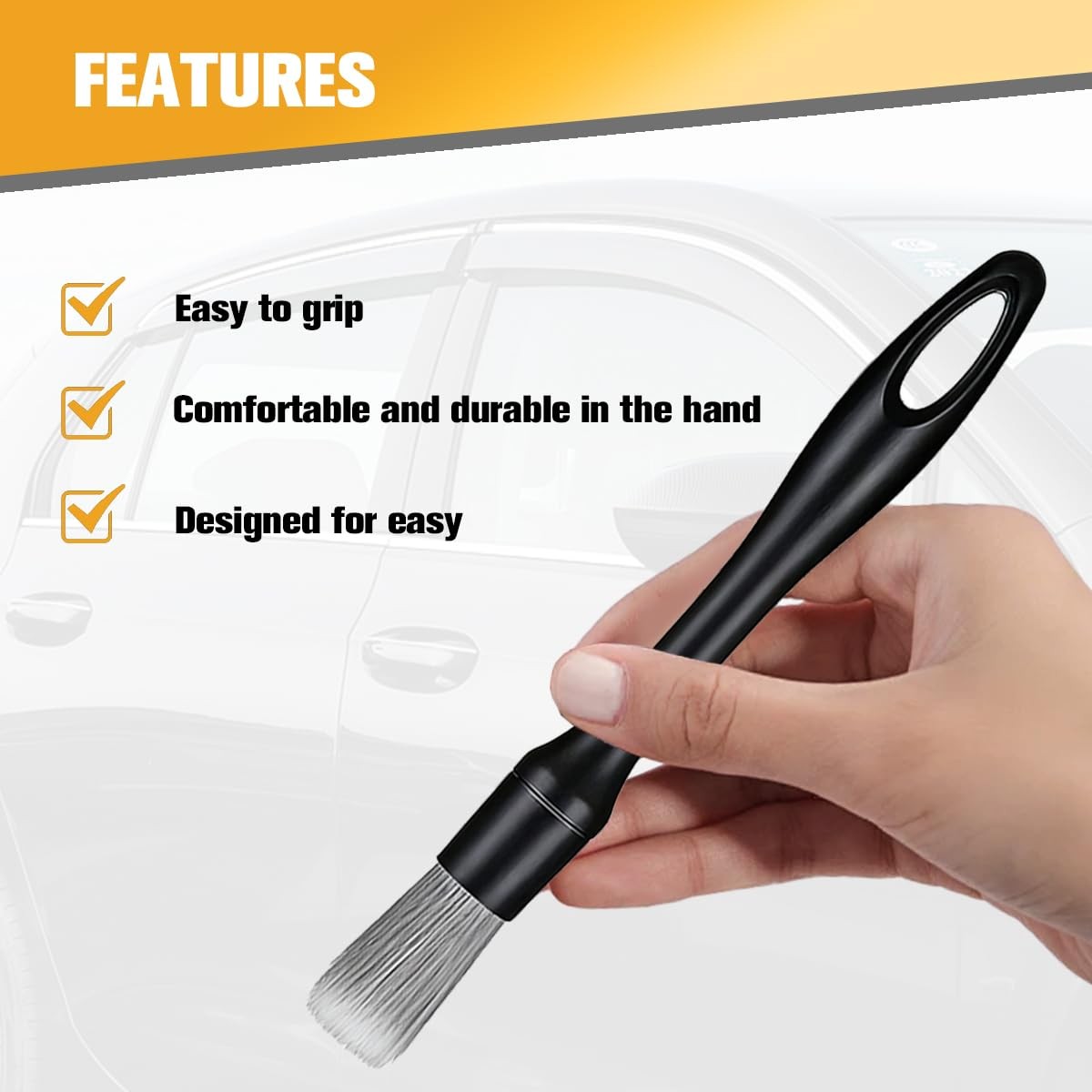 FALVFUN 5PCS Car Detailing Brush Kit, Including 3 Ultra Soft No 5PCS, Black