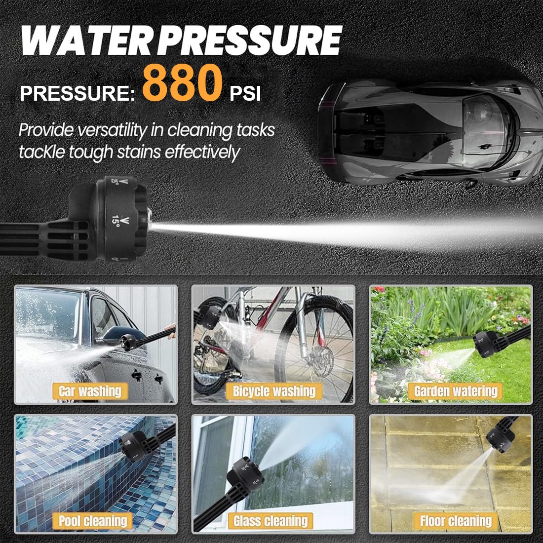 880PSI Cordless Pressure Washer Compatible with DeWalt 20V MAX Battery Tool