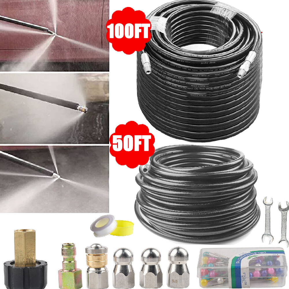 50FT / 100FT Sewer Jetter Kit for Pressure Washer, 5800PSI Drain Cleaning Hose