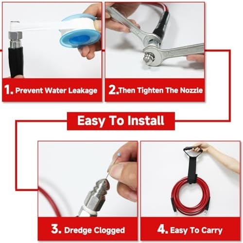 NIFUAL Sewer Jetter Kit for Pressure Washer,50FT 5800PSI Pressure Drain Cleaner