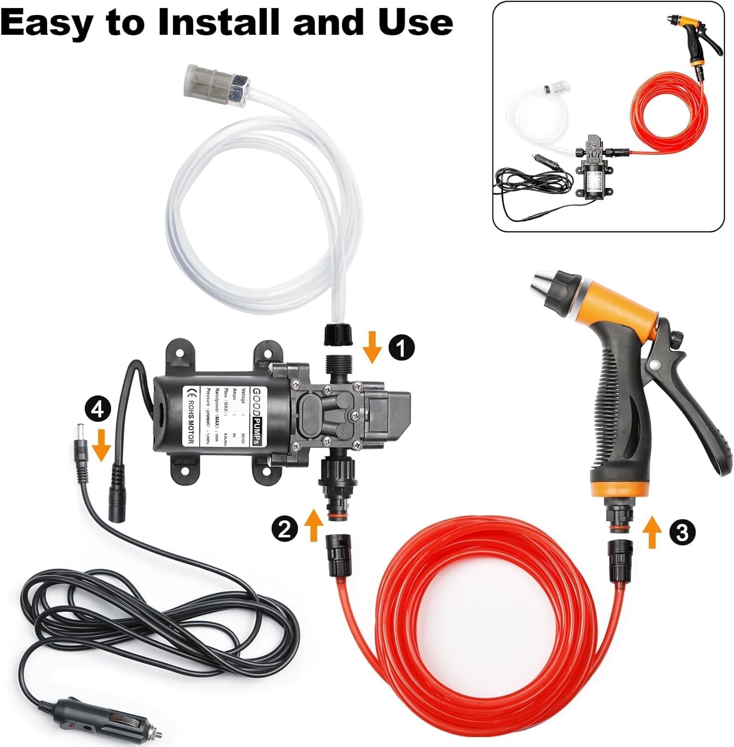 Hidrolavadora eléctrica inteligente portátil de 100 W, 160 PSI, 12 V, potente ki