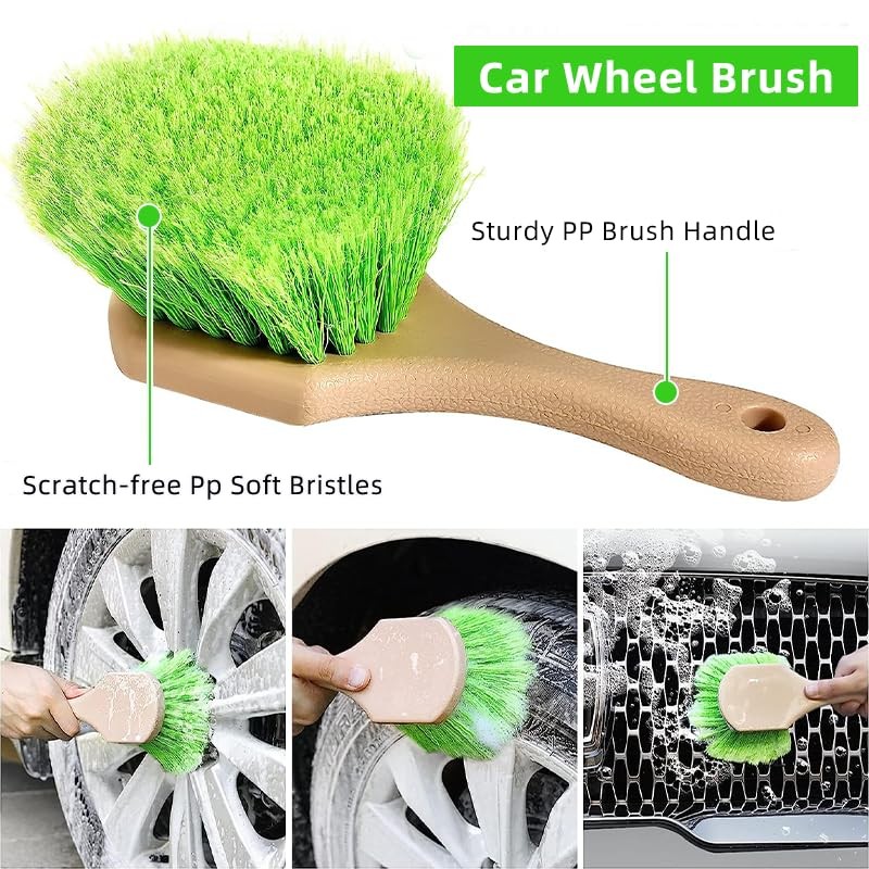 62″ Car Wash Brush with Long Handle Chenille Microfiber 14 Pack, Green