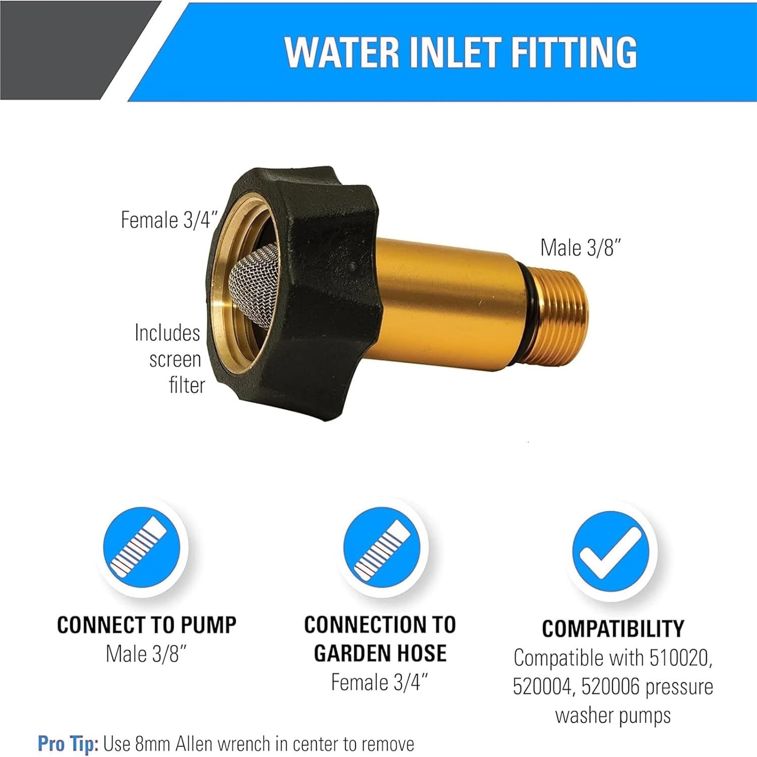 1 Pcs 7110166 Pressure Washer Pump Parts Water Inlet Fitting, 3/4″ Female to …