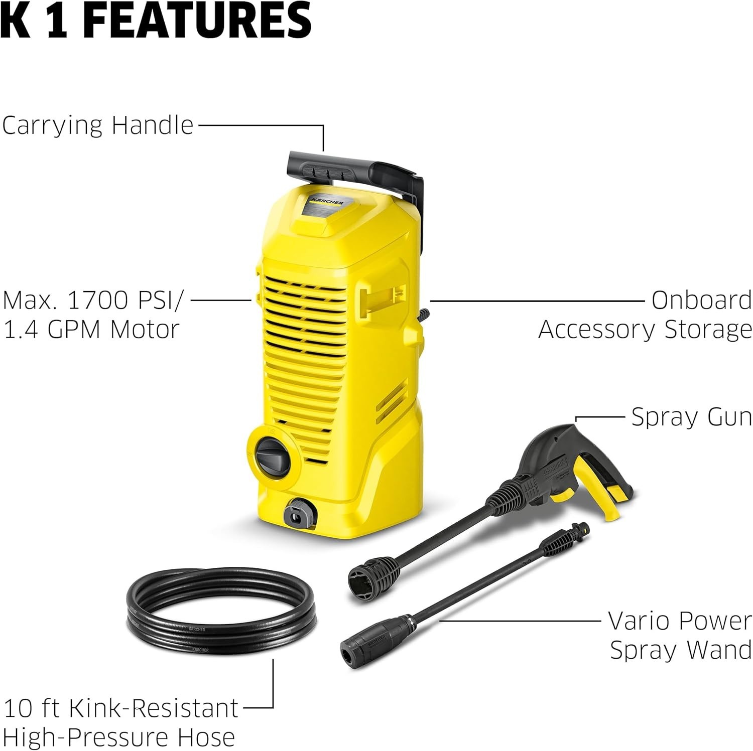 Karcher K1 Pressure Washer 1700 PSI 1.45 GPM w/ Spray Gun & Wand Car Patio