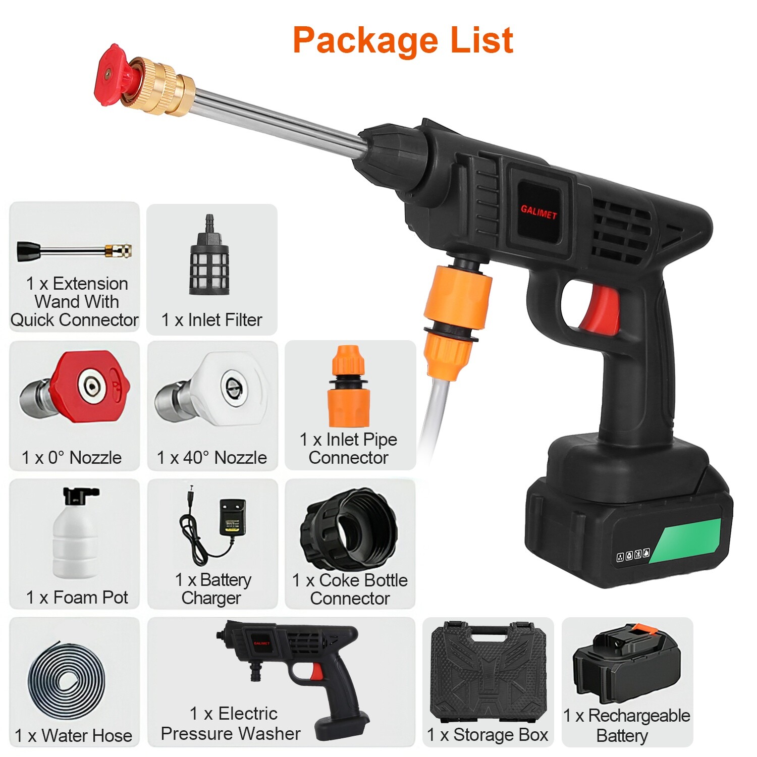 12000mAh Cordless High Pressure Car Washing Gun Pressure Washer Gun w/ 2 Nozzles