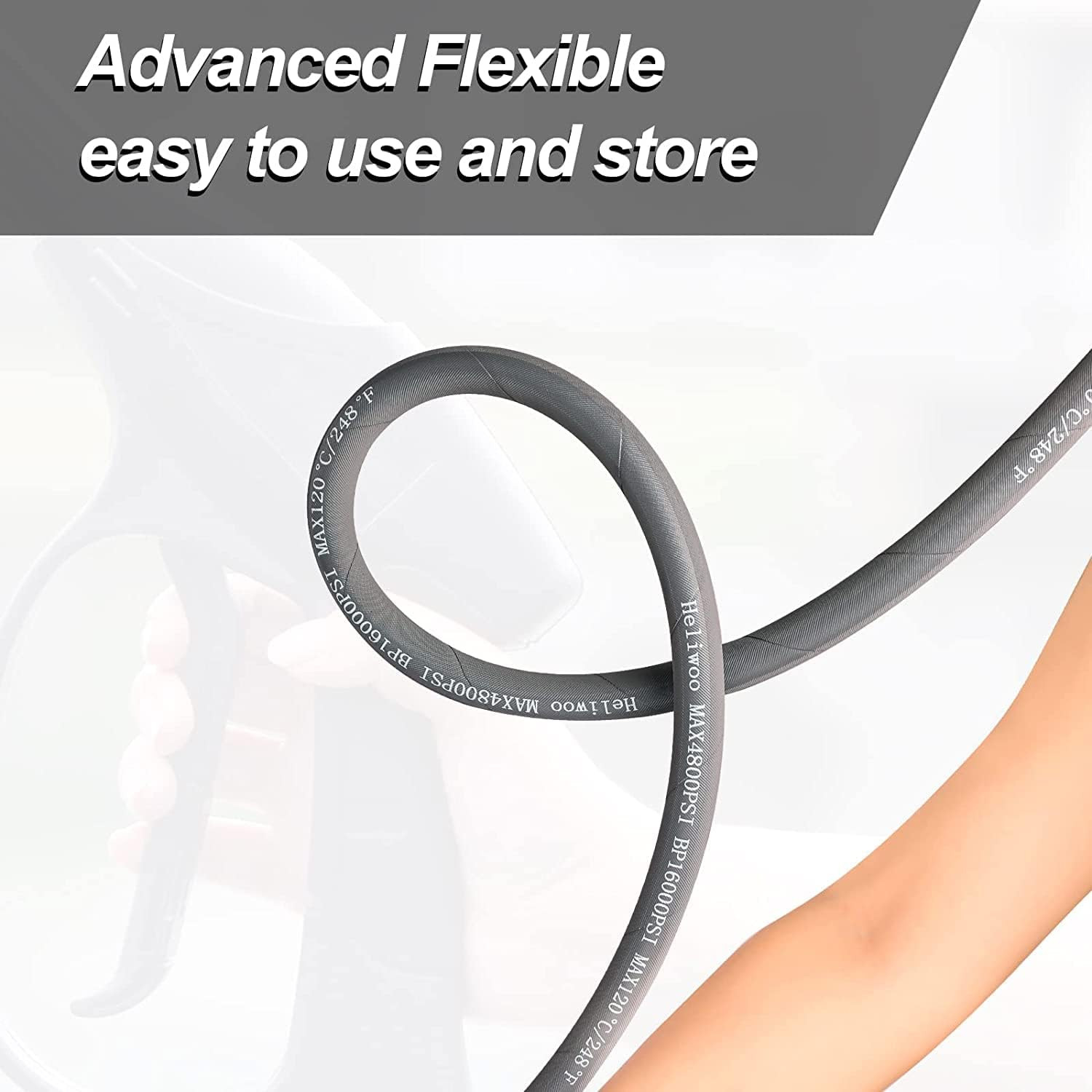 3/8” Pressure Washer Hose 50 FT, Hot and Cold Water Power Washer Hose Max 248°F