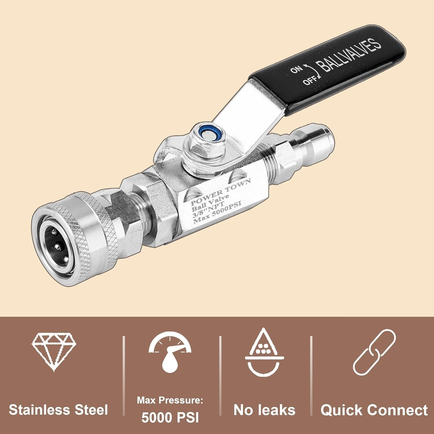 Ball Valve Pressure Washer, 3/8 Inch Quick Connect 5000 PSI, Shut Off Valve for