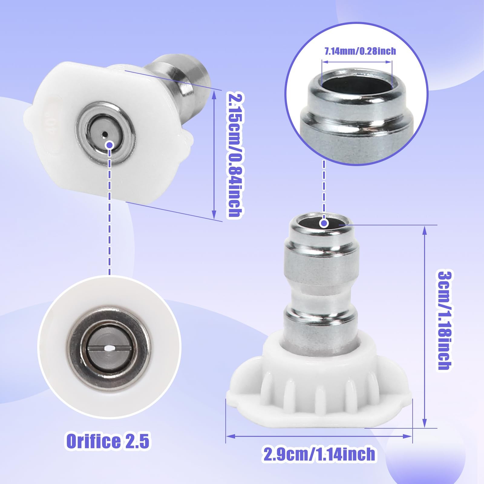 7 PCS Pressure Washer Tips Power Nozzle 40 Degree White 1/4 Inch 4000 PSI