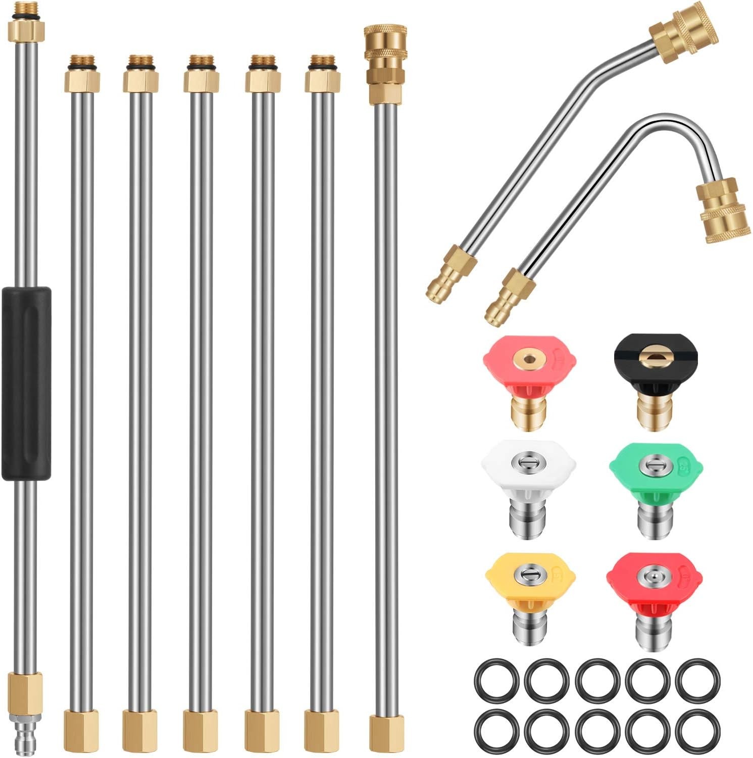 Sun Joe 7-Piece Pressure Washer Accessory Set – 10Ft Replacement Lance, Curved