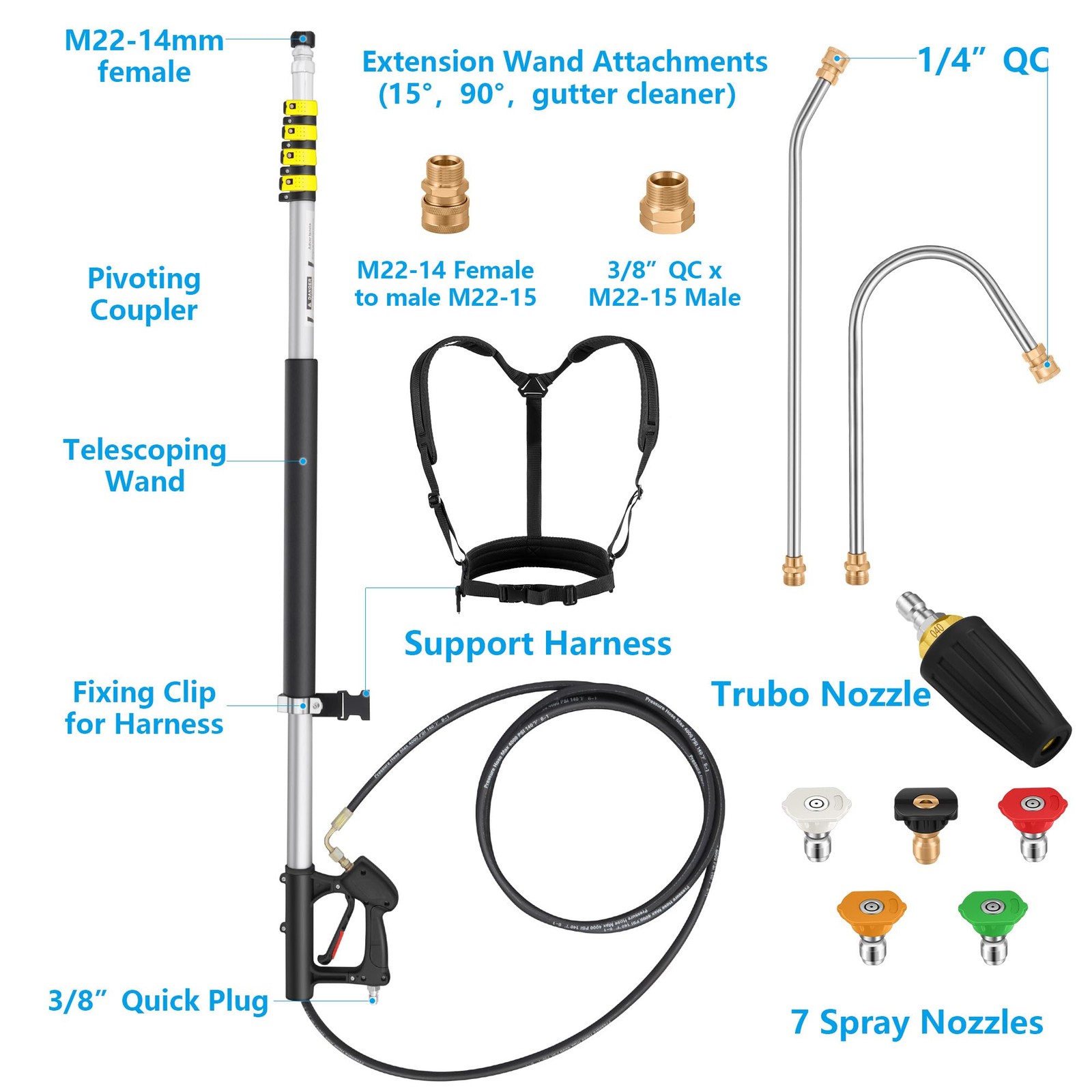 24 FT Telescoping Pressure Washer Wand Extension, Aluminum Power Washer Exten…