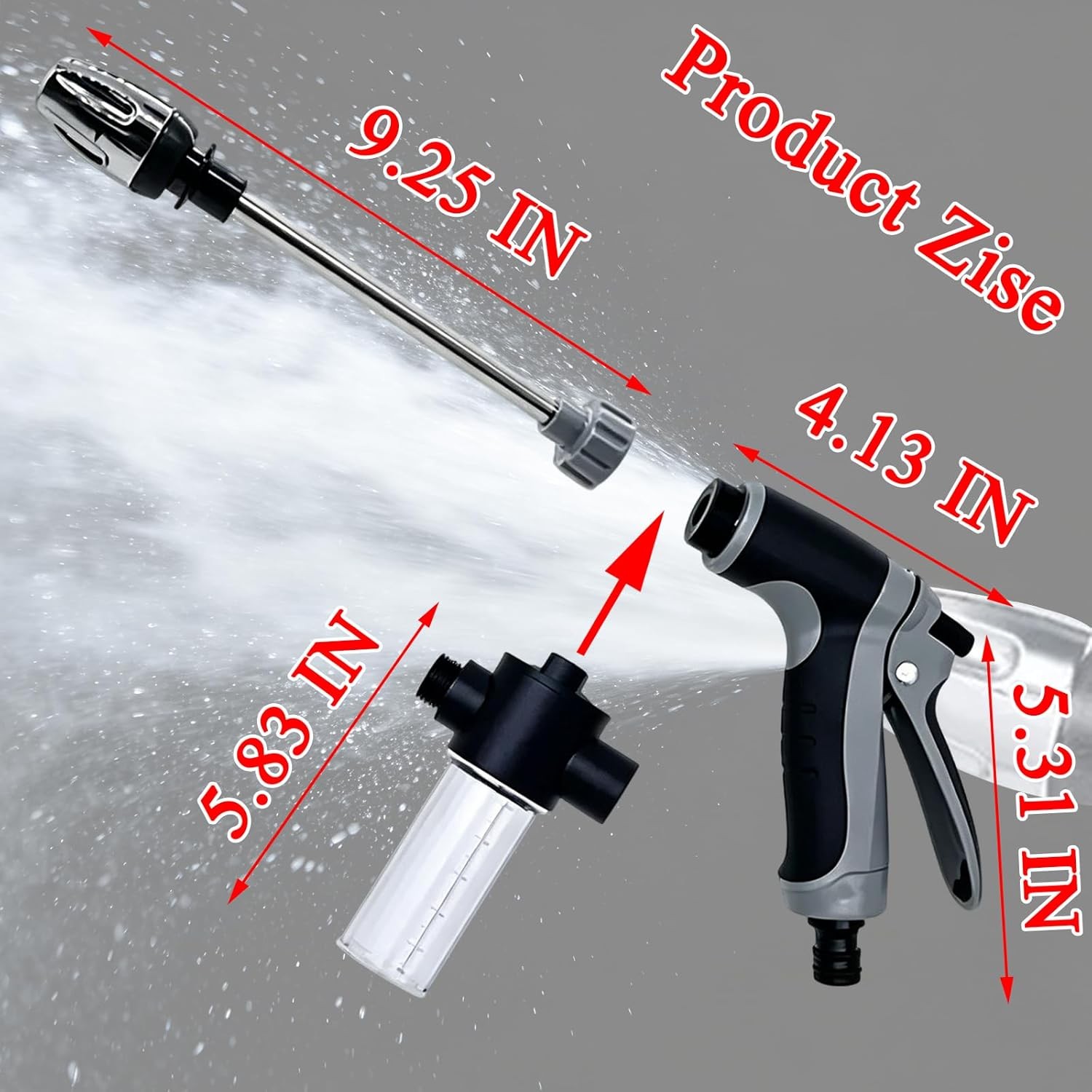 100cc Soap Dispenser Pressure Washer Nozzle with 3 Spray Modes & Quick-Connect