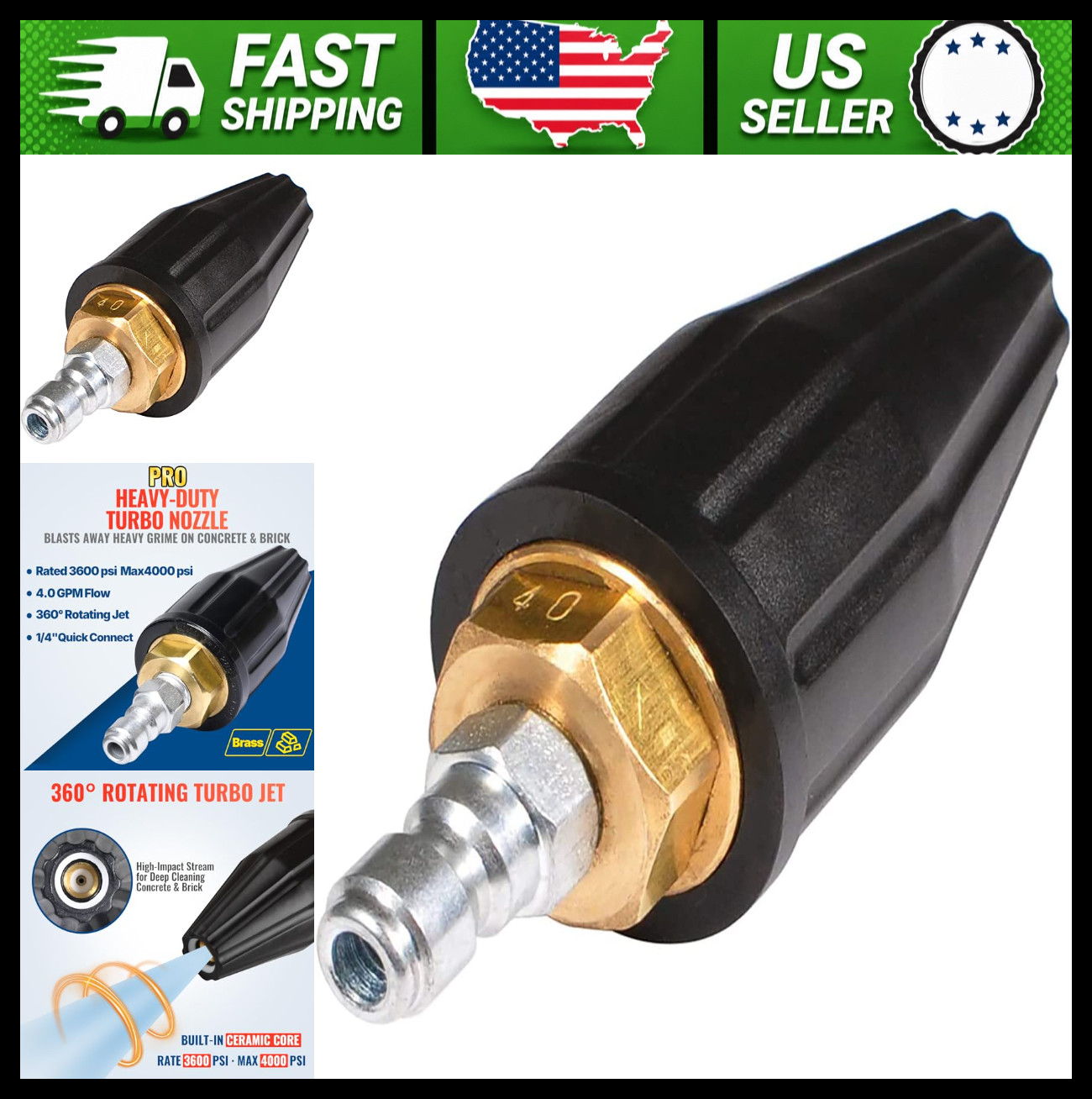 YAMATIC Pressure Washer Turbo Nozzle 3600 PSI 1/4″ Quick Connect 4.0 GPM