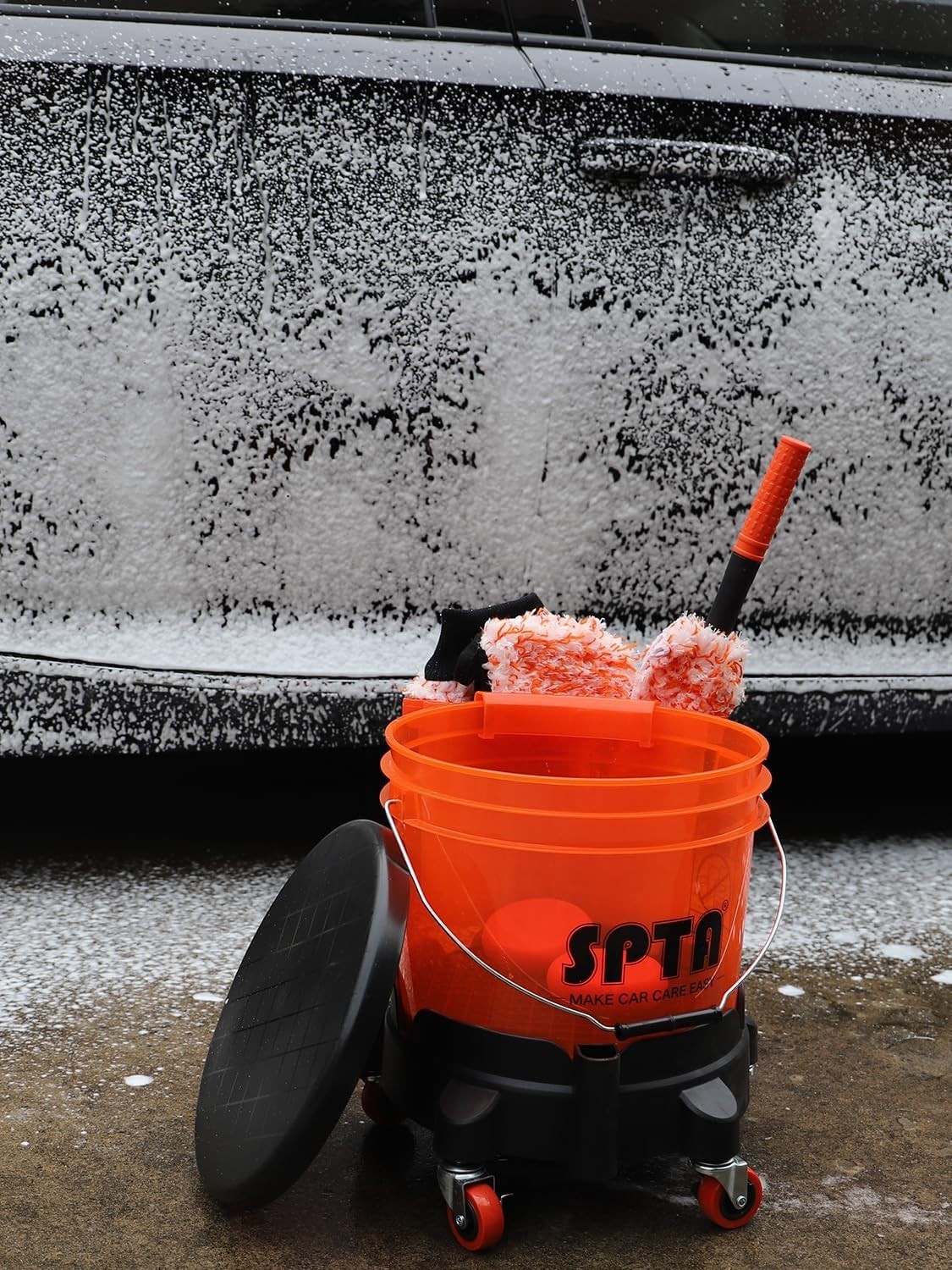 Luxury Bucket Dolly with 5 Wheels for Effortless Car Washing & Detailing